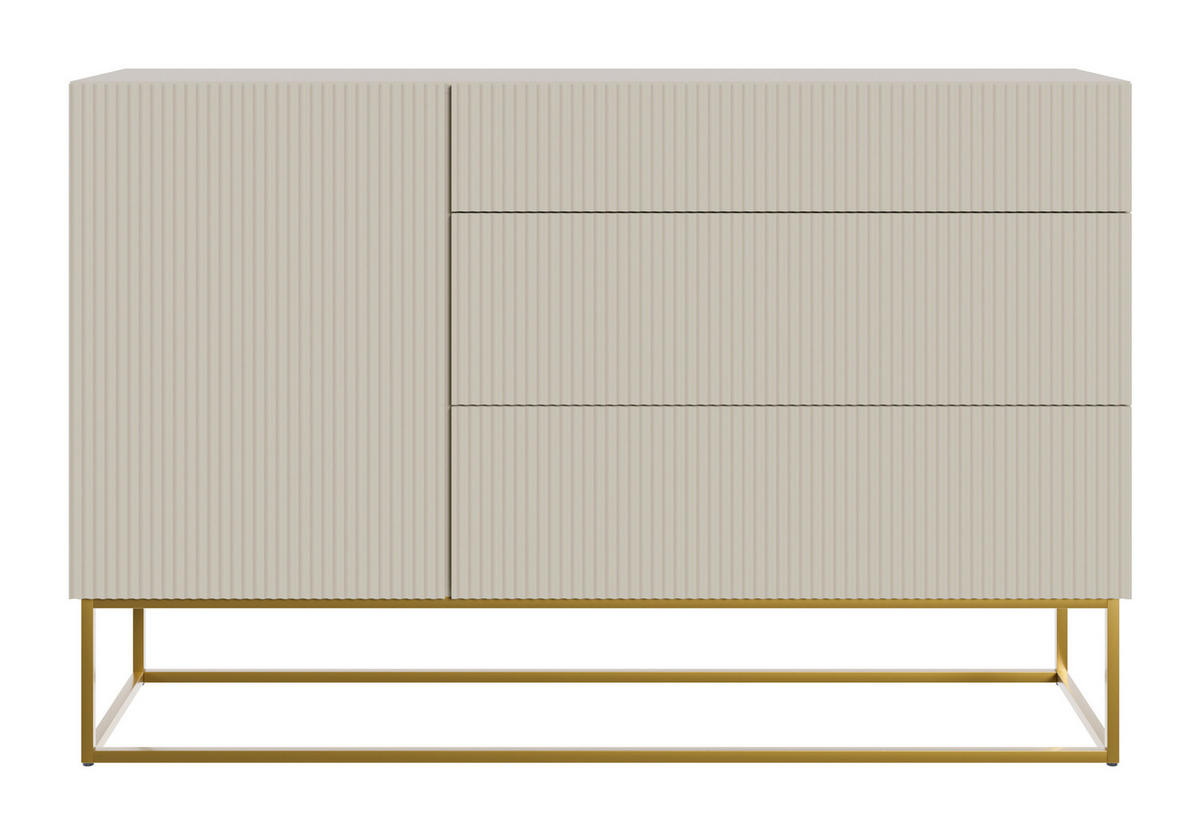 SIDEBOARD Veldio Greige mit 3 Schubladen 140 cm - Taupe/Goldfarben, Holzwerkstoff/Metall (140/90/38cm) - Selsey