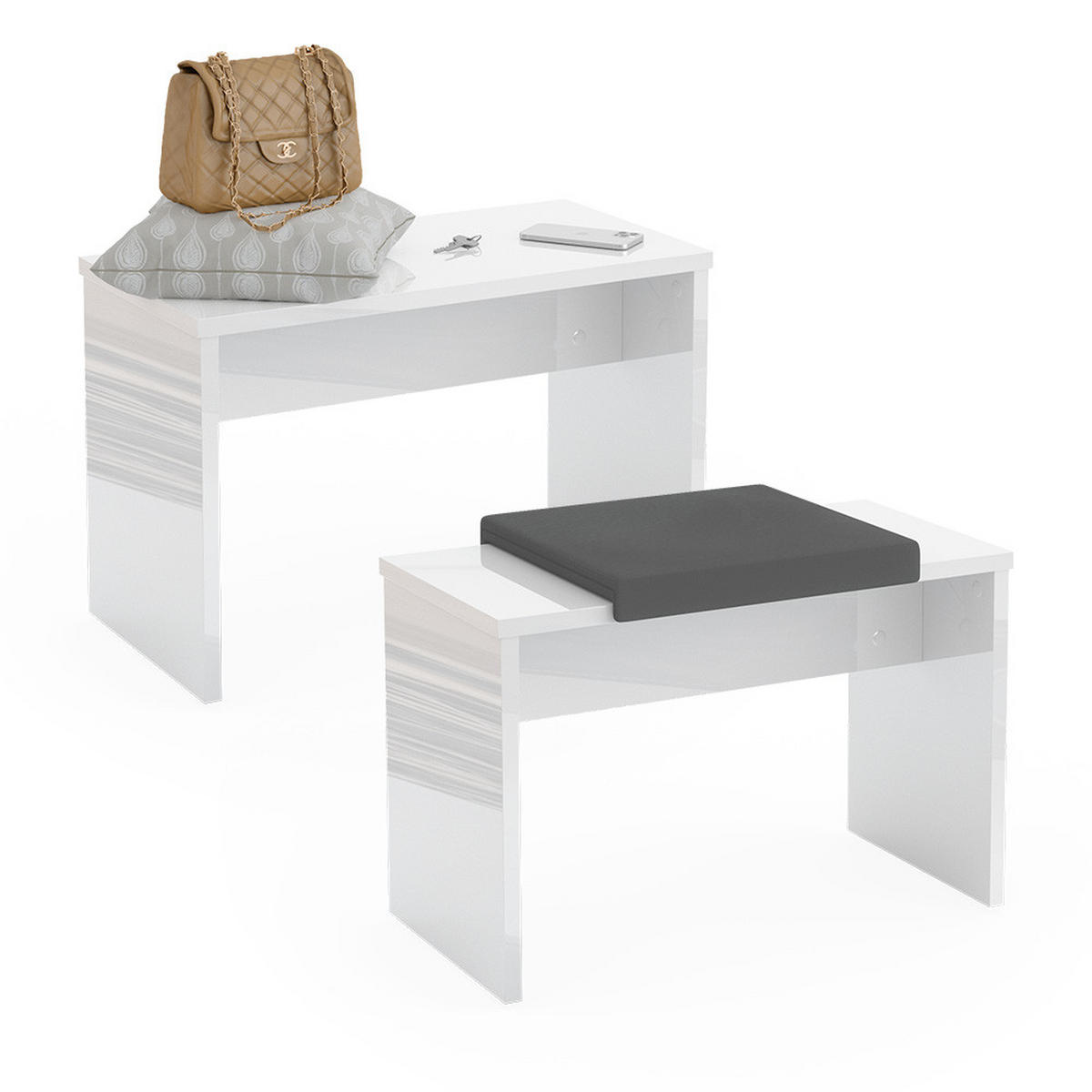SITZBANK Viola Weiß 90 cm für Schminktisch - Weiß, Holzwerkstoff (35/46/90cm) - Vicco