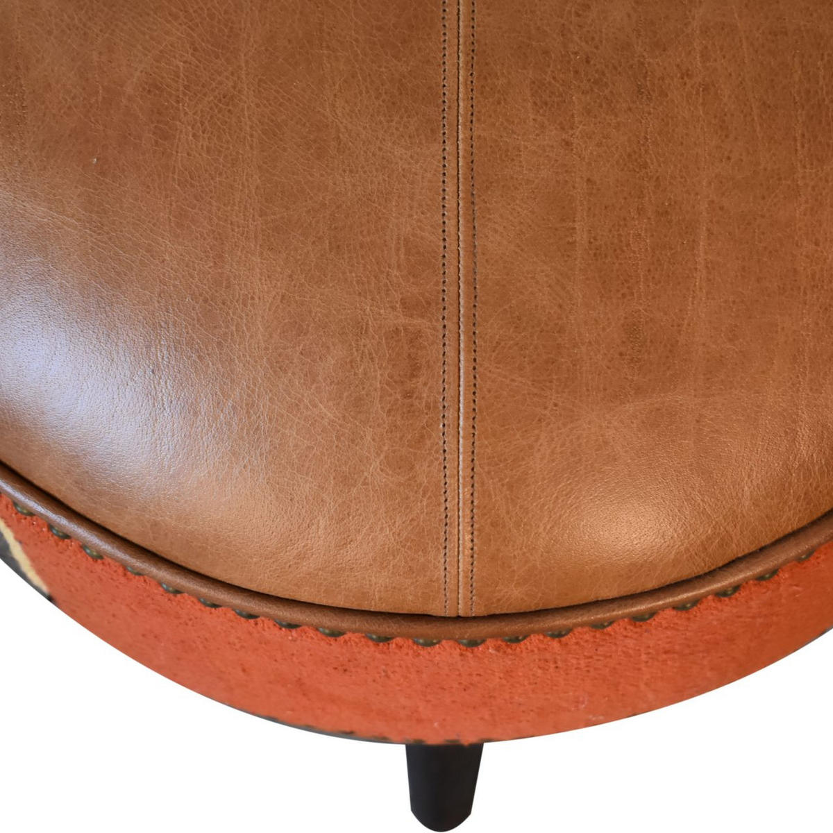 HOCKER mit Durrie-Drucken, Leder-Mix - Messingfarben/Braun, Holz/Metall (45/45/45cm) - Artisan Furniture