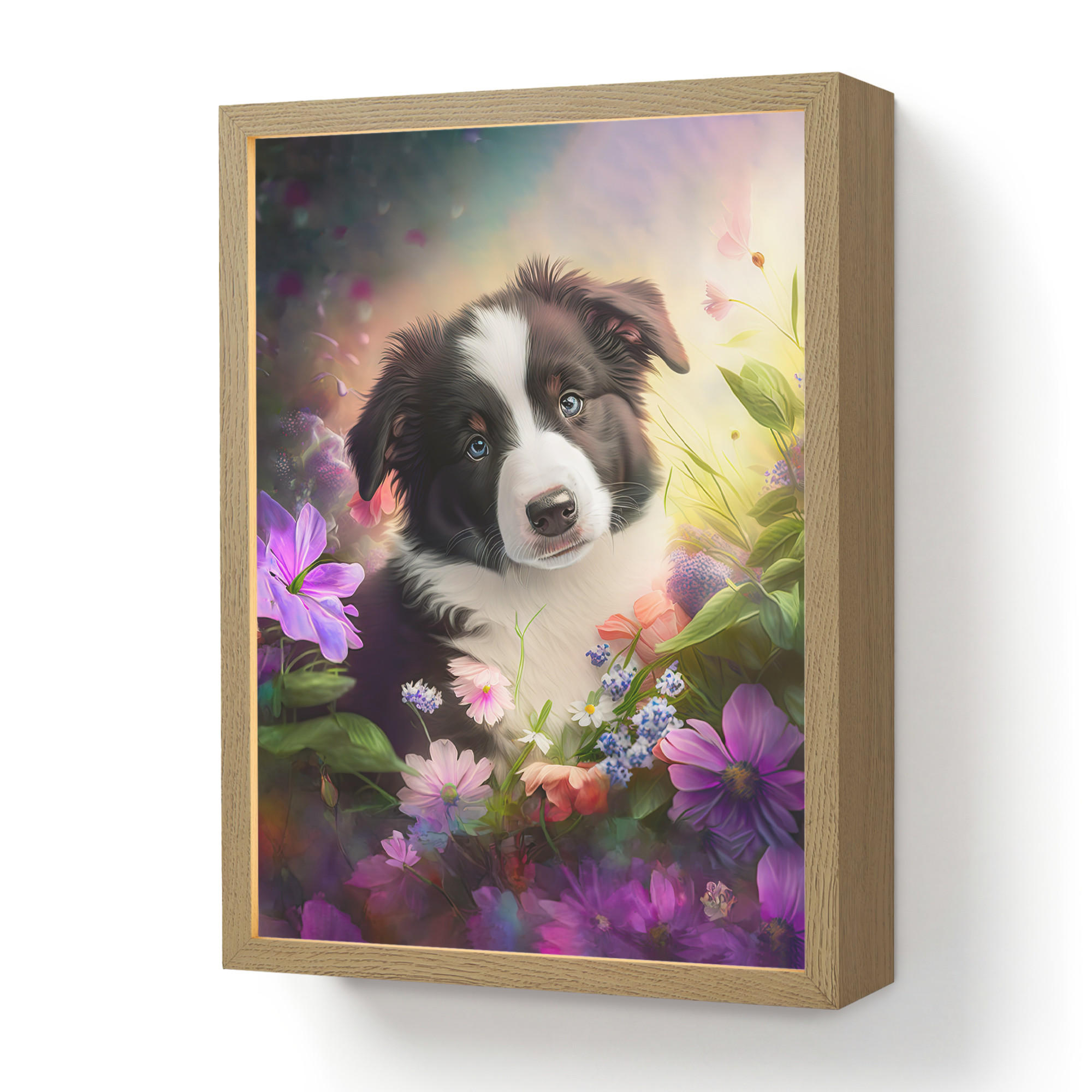 OnlyWow NOČNÁ LAMPA Šteniatko - Slnko - Kvety - Príroda - Border kólia - Pes 30x40 cm