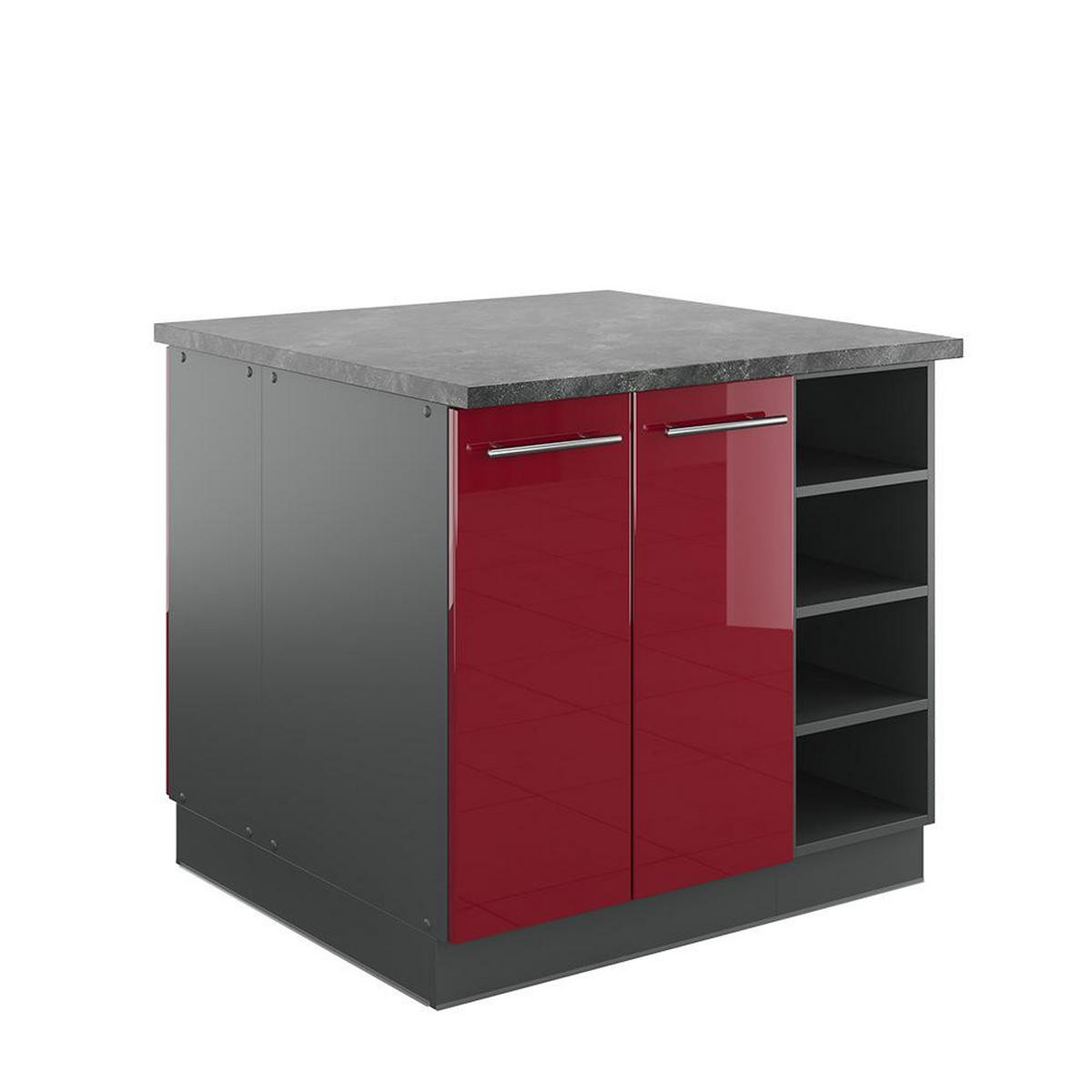 KÜCHENINSEL Fame-Line Bordeaux Hochglanz/Anthrazit 90 cm ohne Arbeitsplatte - Bordeaux/Anthrazit, Holzwerkstoff (90/82/82cm) - Vicco
