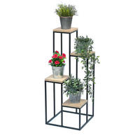 BLUMENTREPPE Schwarz Metall mit 4 Holzablagen 90 cm 96349 - Schwarz, Metall (36/90/36cm) - DanDiBo