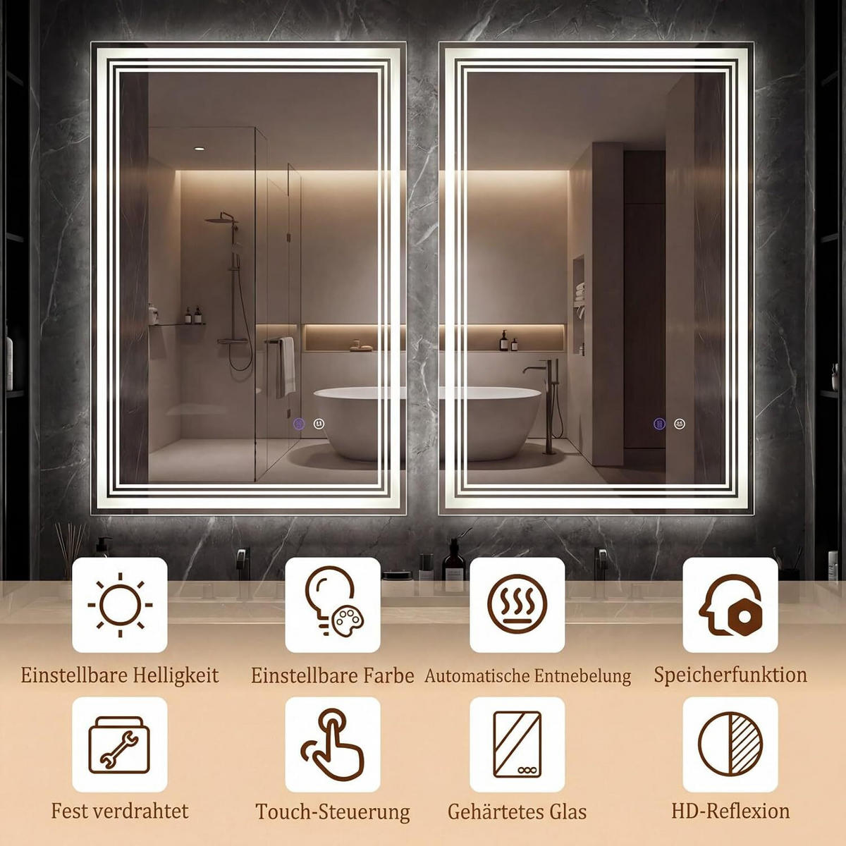 BADEWASCHSPIEGEL Wandmontage silber - Silberfarben, Glas (50/70/3cm) - COSTWAY