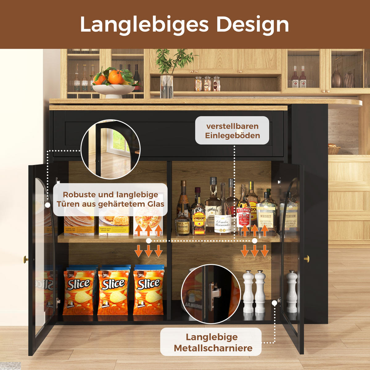 BARTISCH, MDF ausziehbar 138-204/39/104 cm mit Stauraum & 360° drehbar, Schwarz - Schwarz, Holzwerkstoff (39/104/138cm) - Redom