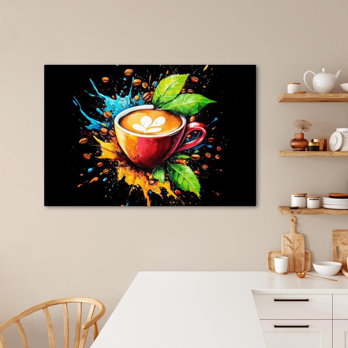 LEINWANDBILD Kaffee - Graffiti - Trinken - Abstrakt Wohnzimmer 120x80 cm - Mokka, Textil (120/80cm) - MuchoWow