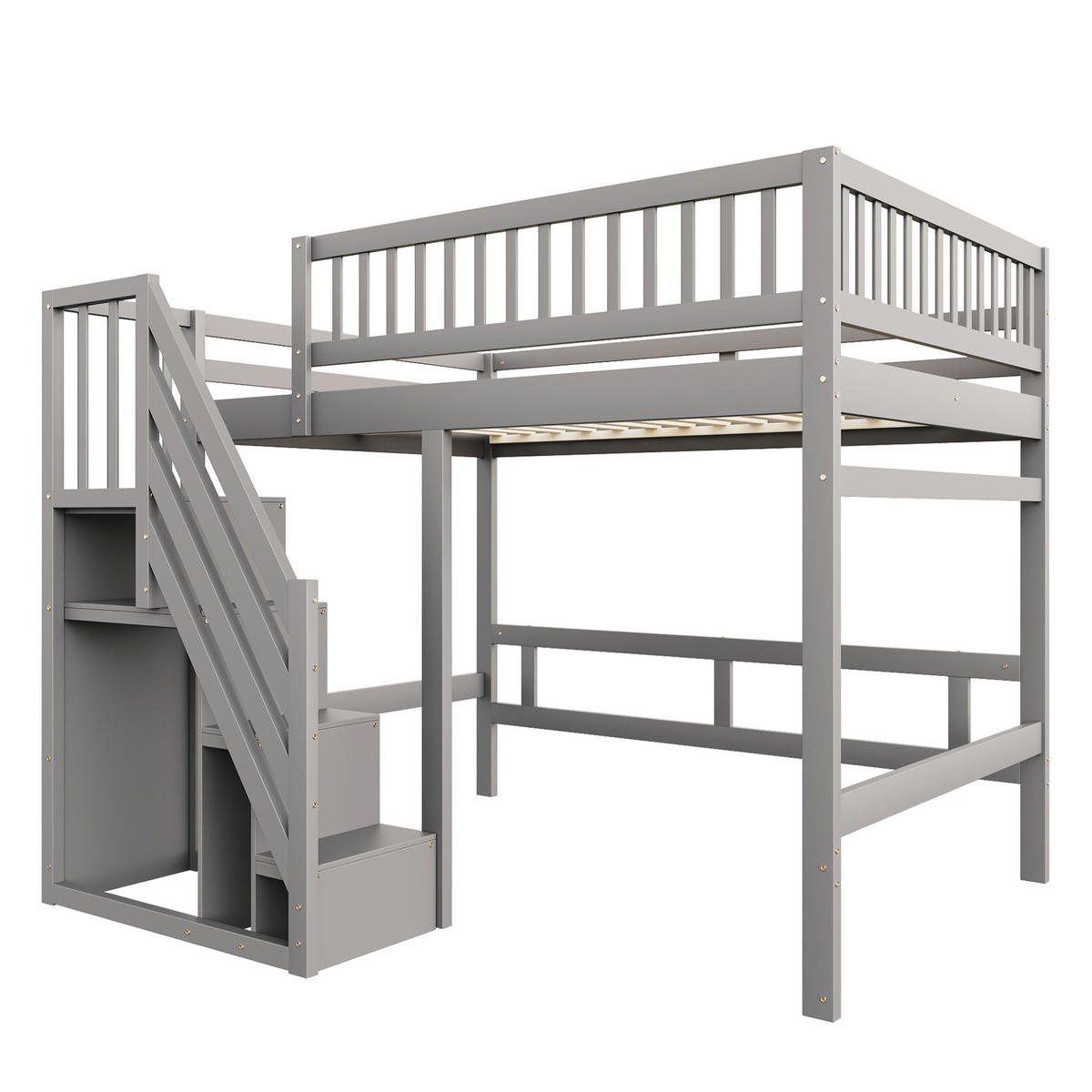 BETT mit Stauraumtreppe 140x200 cm Kiefernholz Grau - Grau, Holzwerkstoff (140/200cm) - Beauniv