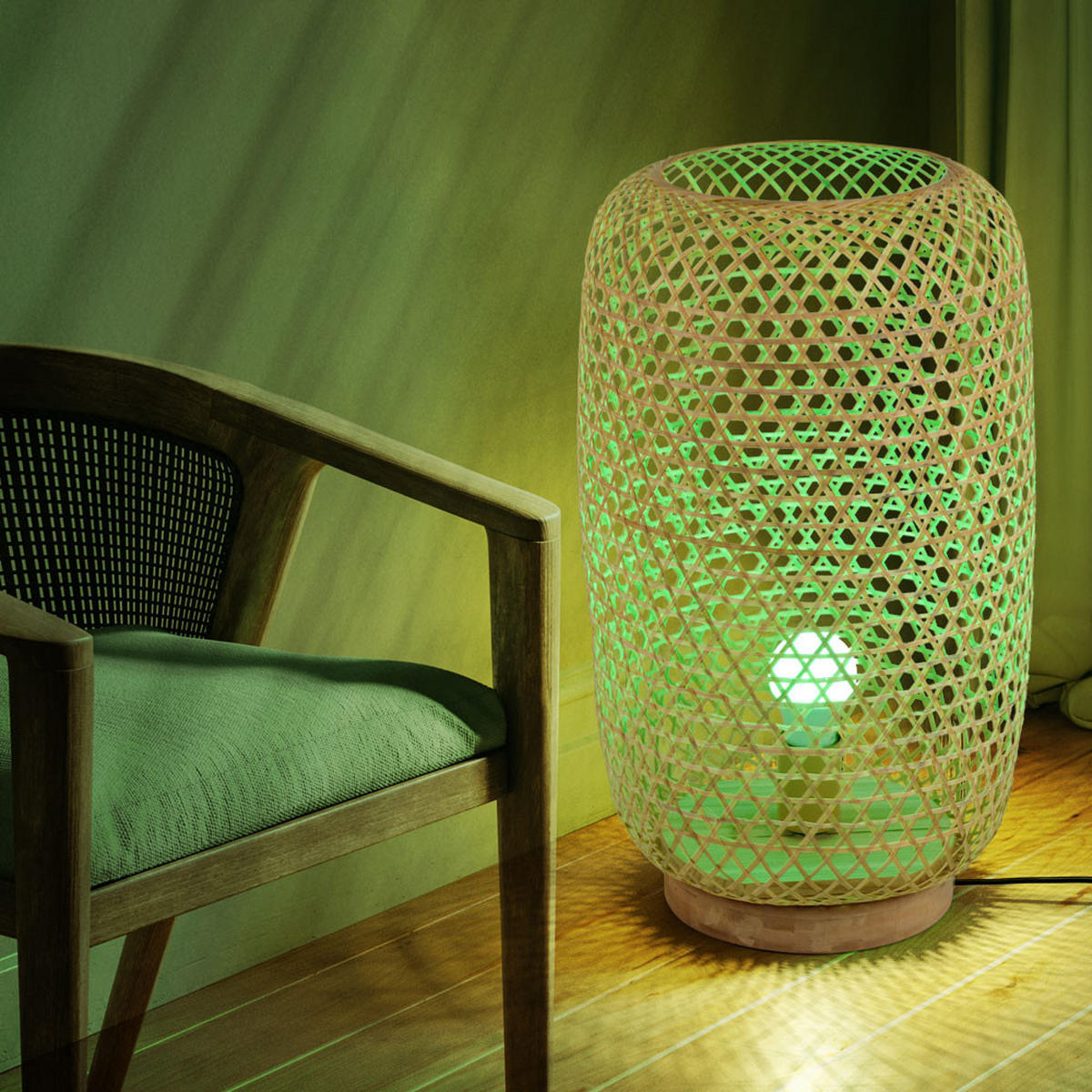 LED STEHLEUCHTE Bambus Geflecht Braun - Braun, Holz (31/31/55cm)