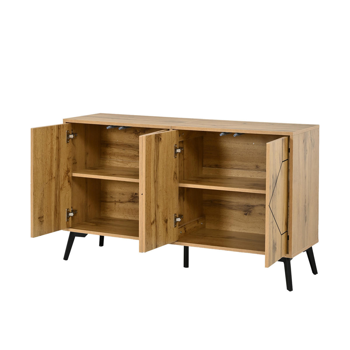SIDEBOARD DE-37856 mit 4 Türen und Wellenmuster Holzfarbe - Naturfarben, Holzwerkstoff (120/69/35cm) - ComfortXL