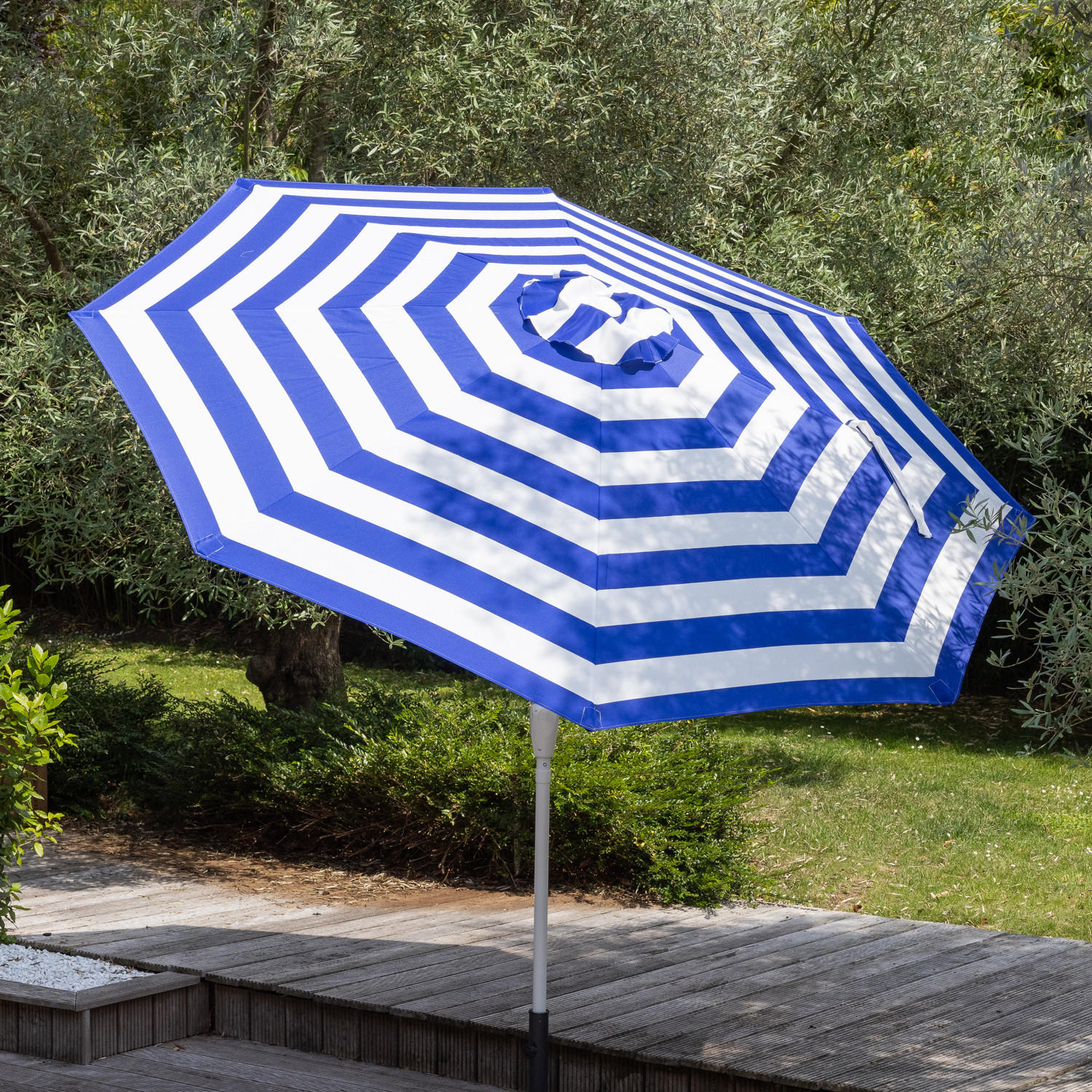 SONNENSCHIRM Bandol Blau und Weiß Ø 2,70 m - Blau, Textil (270/270cm) - Happy Garden