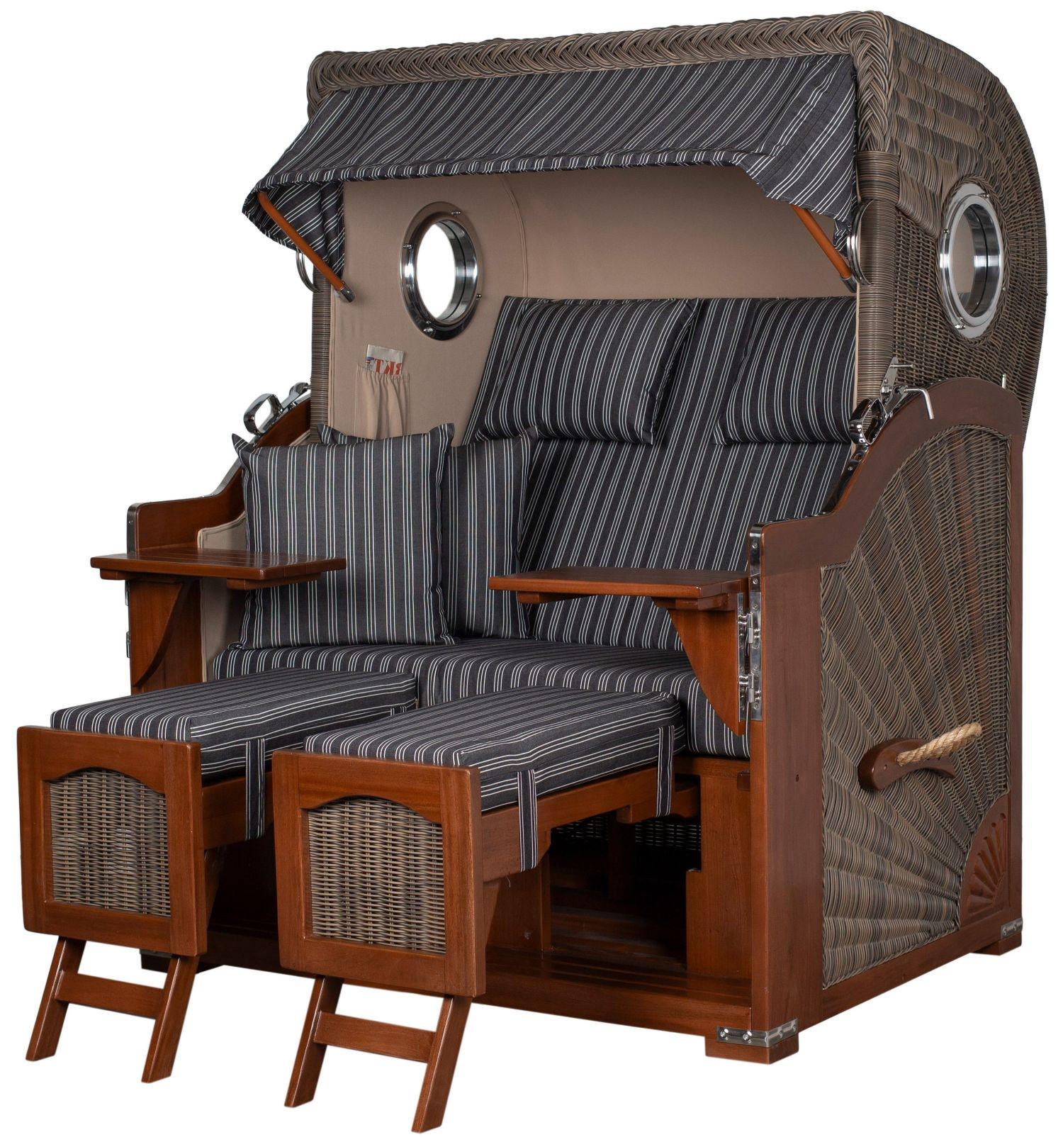 STRANDKORB Komplettset: Ammersee Mahagoni Bullauge - PE grau - Modell 500 - Grau, Holz/Kunststoff (125/165/80cm) - bene living