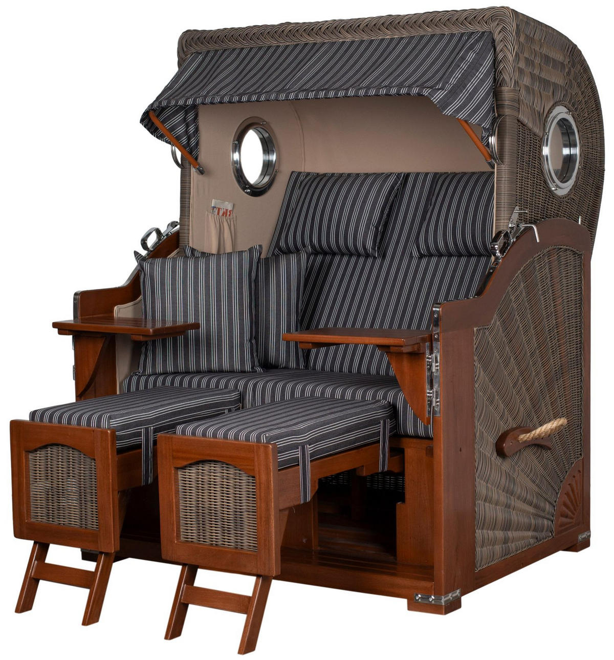 STRANDKORB Komplettset: Ammersee Mahagoni Bullauge - PE grau - Modell 500 - Grau, Holz/Kunststoff (125/165/80cm) - bene living