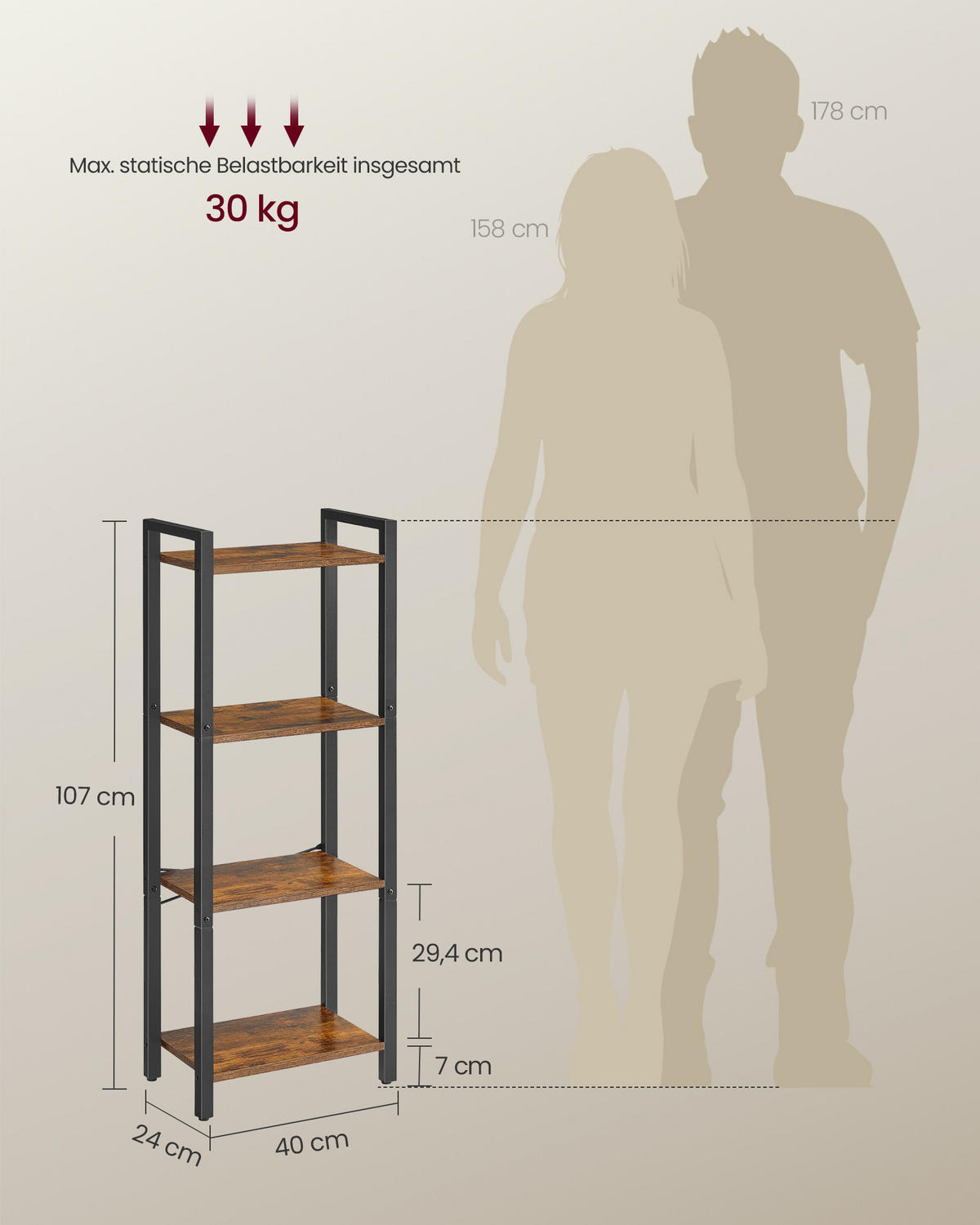STANDREGAL Bas - Braun, Holzwerkstoff (24/107/40cm) - VASAGLE