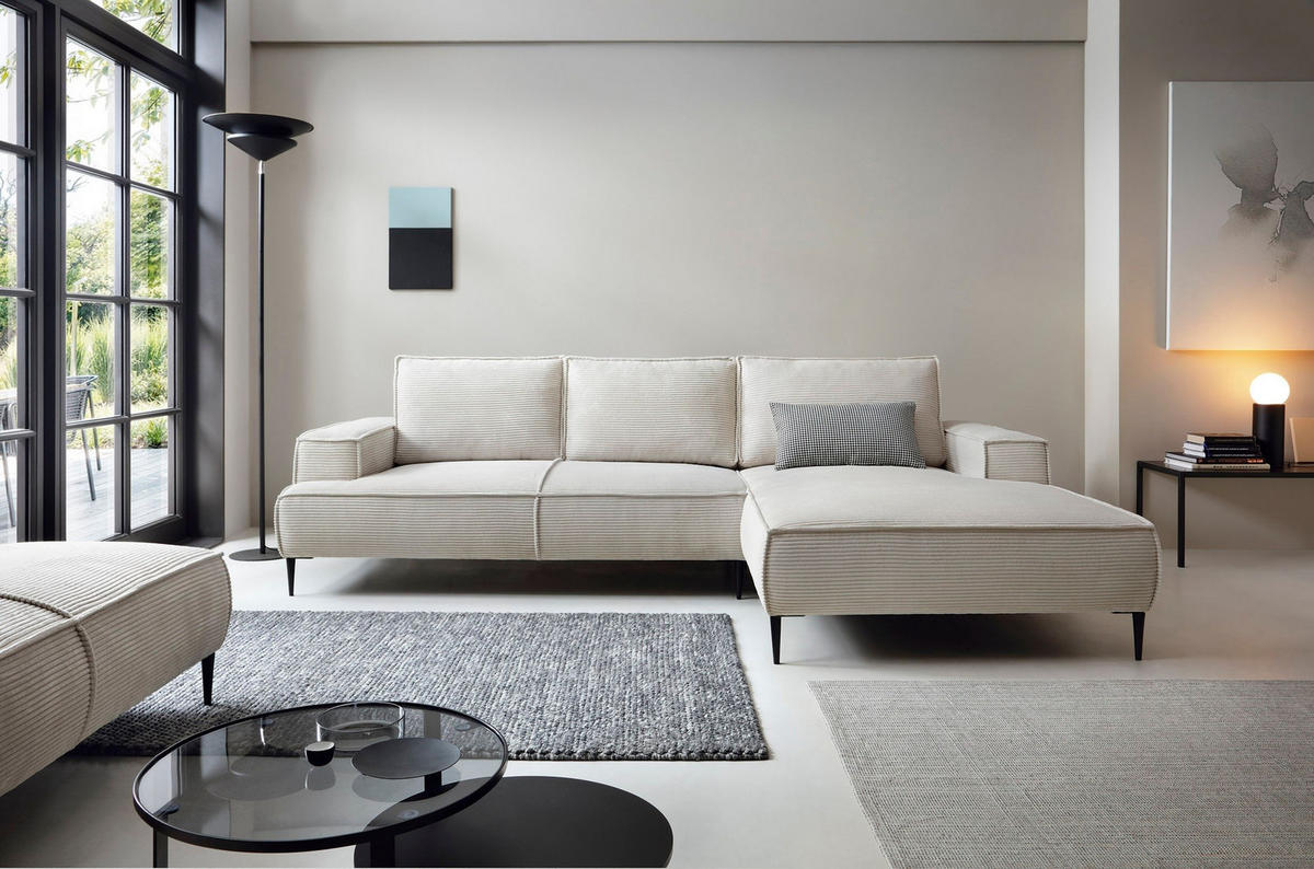 ECKSOFA DUNA Beige Kordstoff - Beige, Holz (275/173cm) - MASSENO