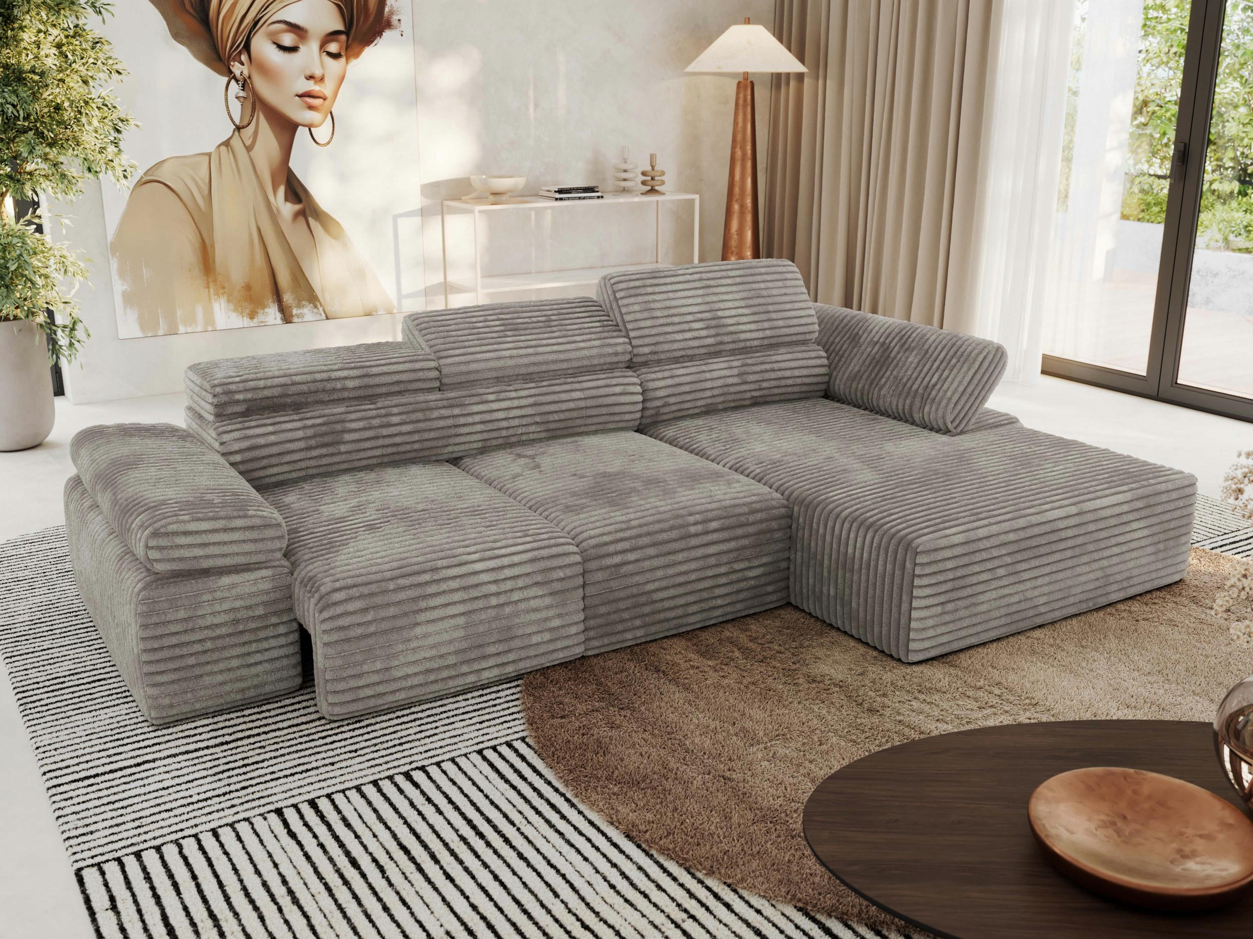 ECKSOFA RILASSO L Hellbraun Cord - rechts - Hellbraun/Schwarz, Kunststoff/Textil (174/296cm) - MKS