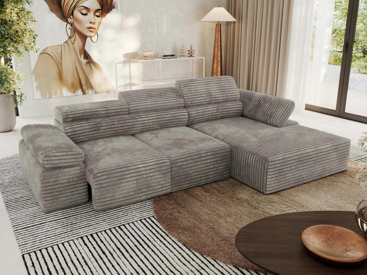 ECKSOFA RILASSO L Hellbraun Cord - rechts - Hellbraun/Schwarz, Kunststoff/Textil (174/296cm) - MKS