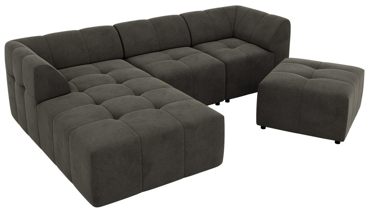 ECKSOFA VORITA L 4M - Dunkelgrau Velvet - Links Seite - Dunkelgrau/Schwarz, Kunststoff/Textil (267/176cm) - MKS