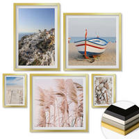 WANDBILDER 5er Set - 50x50 cm & 20x30 cm & 40x60 cm Goldrahmen - Japanische Berglandschaften - Goldfarben, Kunststoff (40/60cm) - ArtPrintCave