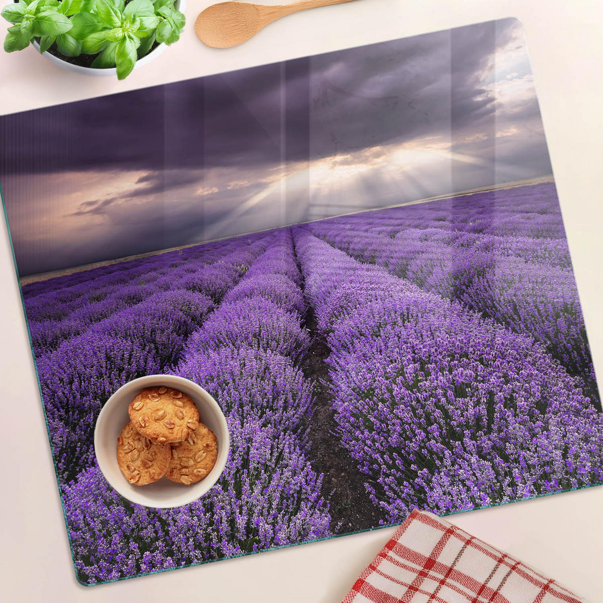 GLASPLATTE 60x52 cm Lavendelfeld - Lila, Glas (60/0.4/52cm) - TULUP