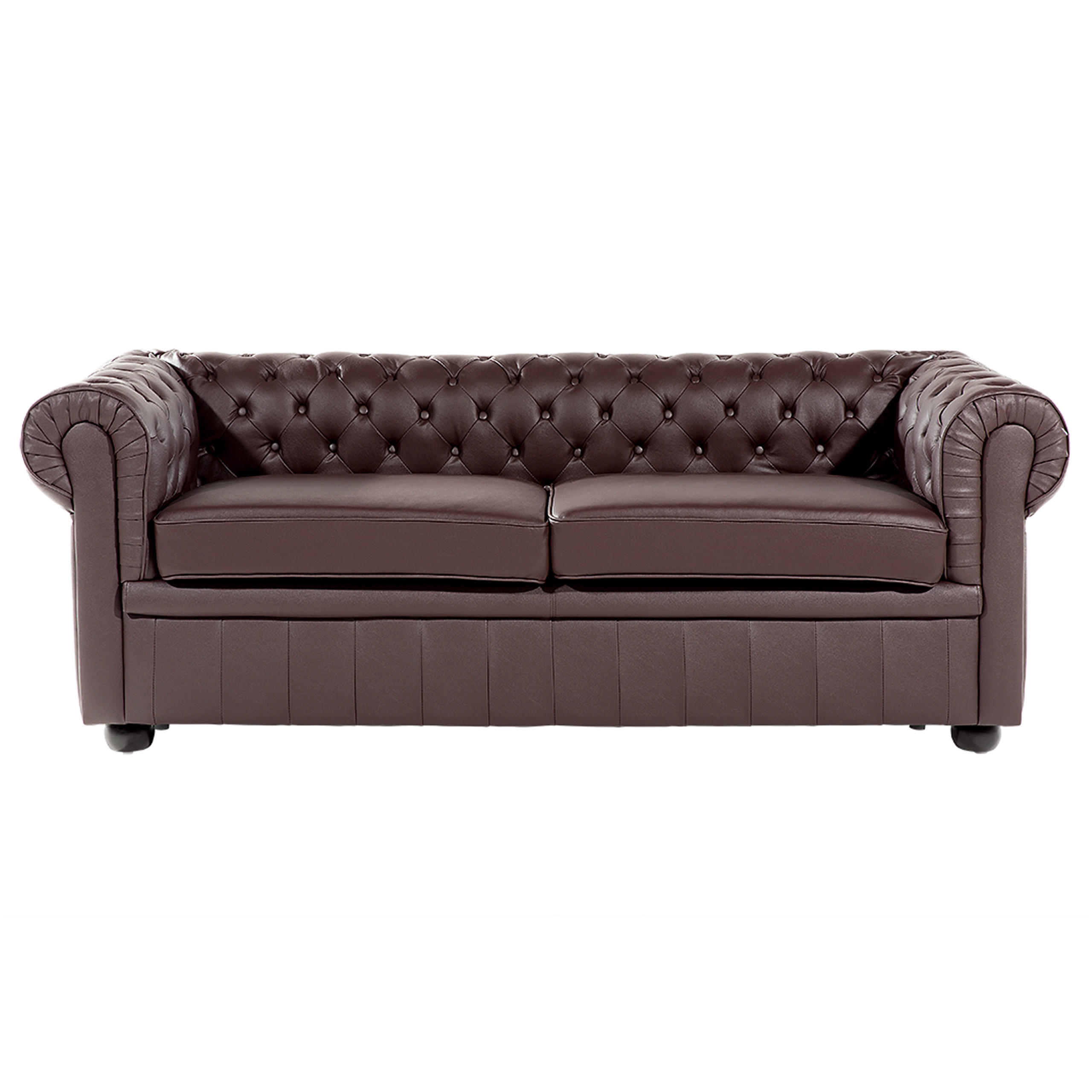 SOFA Leder Braun Chesterfield - Dunkelbraun, Leder/Fell (195/70/75cm) - Beliani