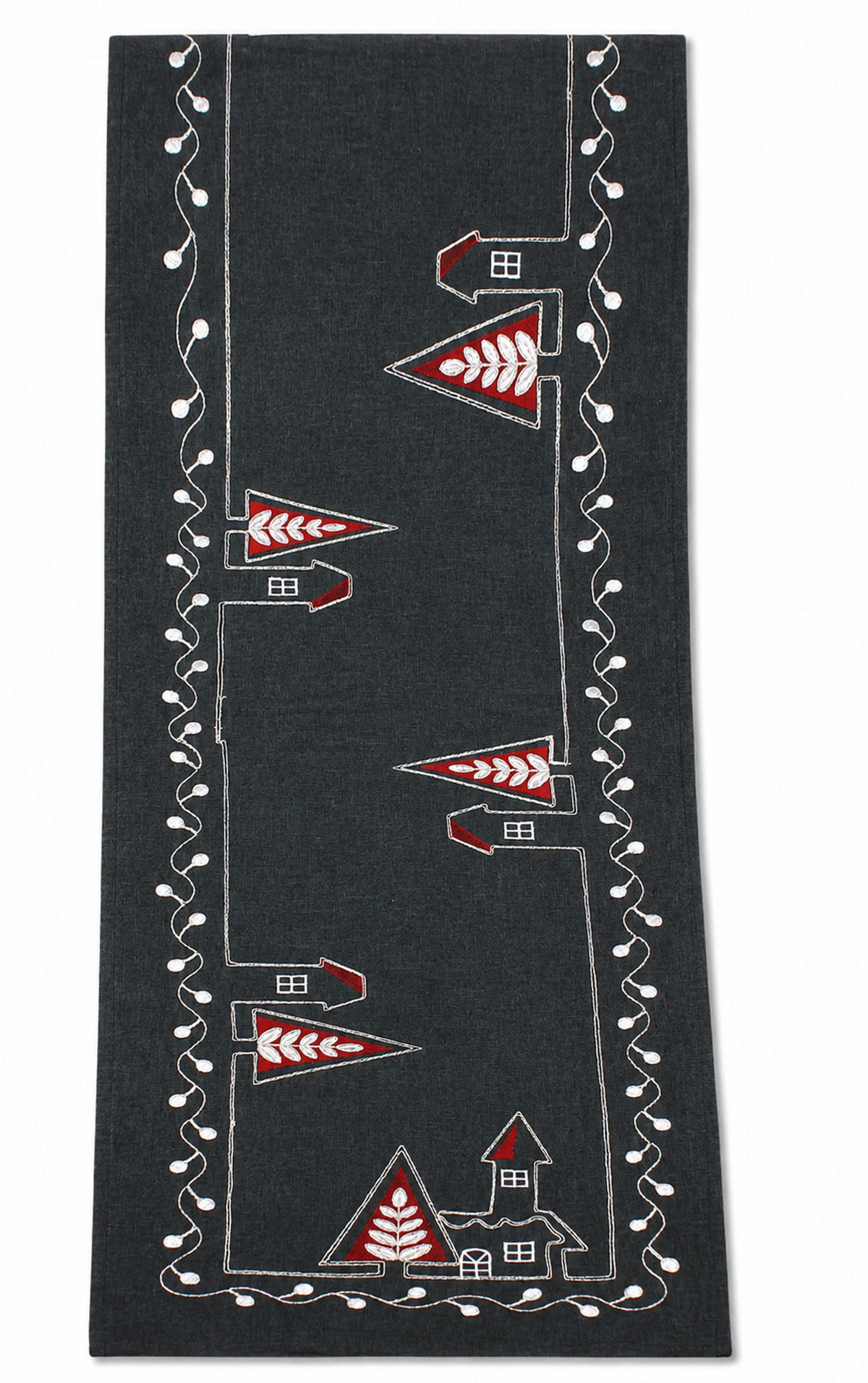 TISCHLÄUFER Weihnachten 35/170 cm Kirche Stickerei Leinenoptik - Anthrazit/Rot, Textil (35/170cm) - TiborTex