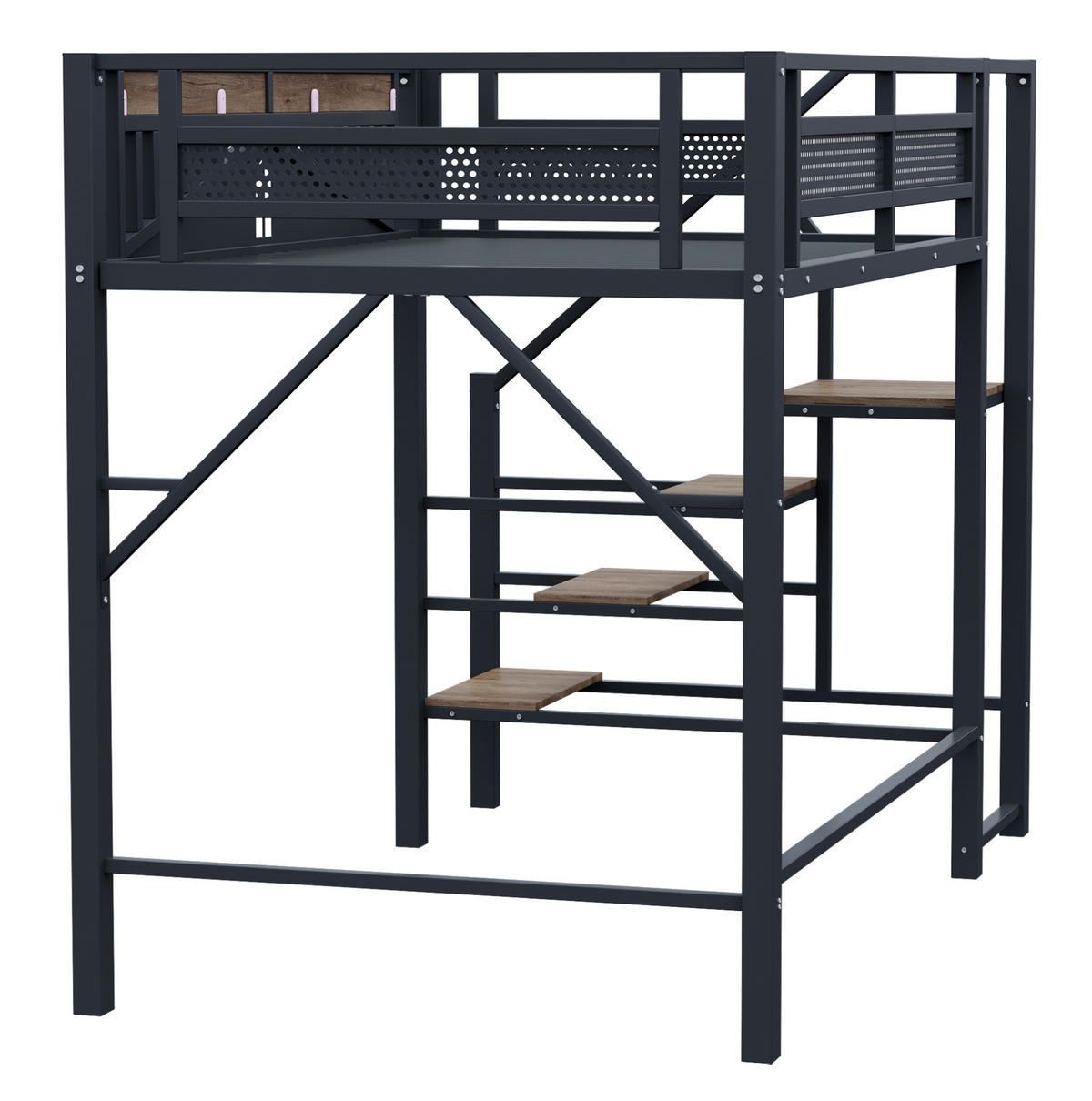 HOCHBETT 140/200 cm aus Metall mit Sicherheitsleiter, Schwarz - Schwarz, Metall (140/200cm) - OKMYHOME