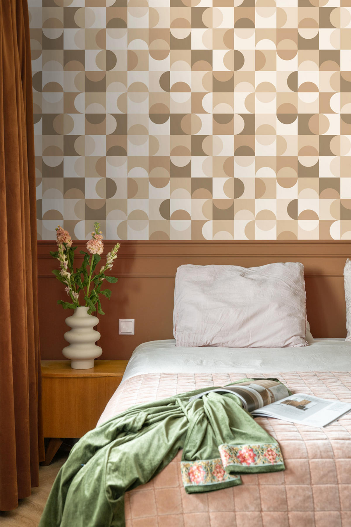TAPETE Kreise im Bauhaus-Stil 50 x 900 cm - Braun, Papier (50/900cm) - ESTAhome