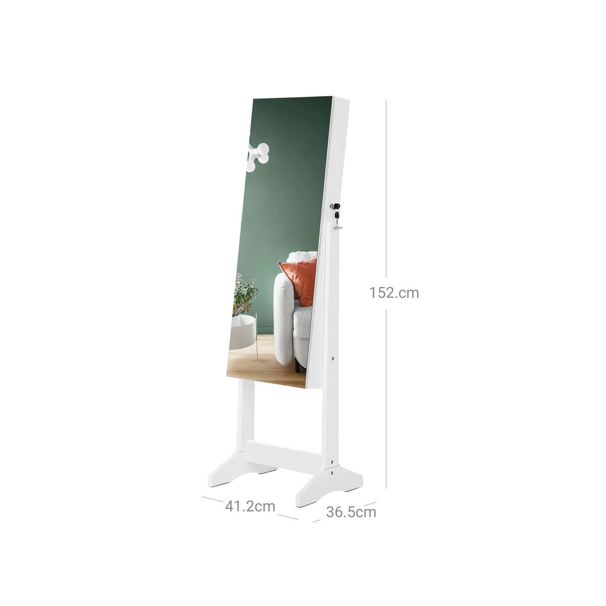 SCHMUCKSCHRANK GANZKÖRPERSPIEGEL - Weiß, Holzwerkstoff (36.5/41.2cm) - Hansiro