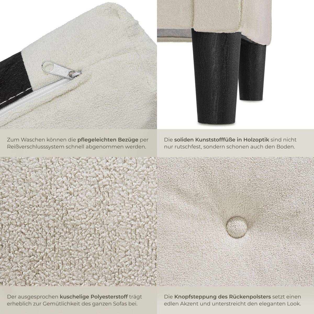 SOFA Viborg, 121,5 x 77 x 91 cm, creme - Creme/Braun, Kunststoff/Textil (121.5/91/77cm) - tectake