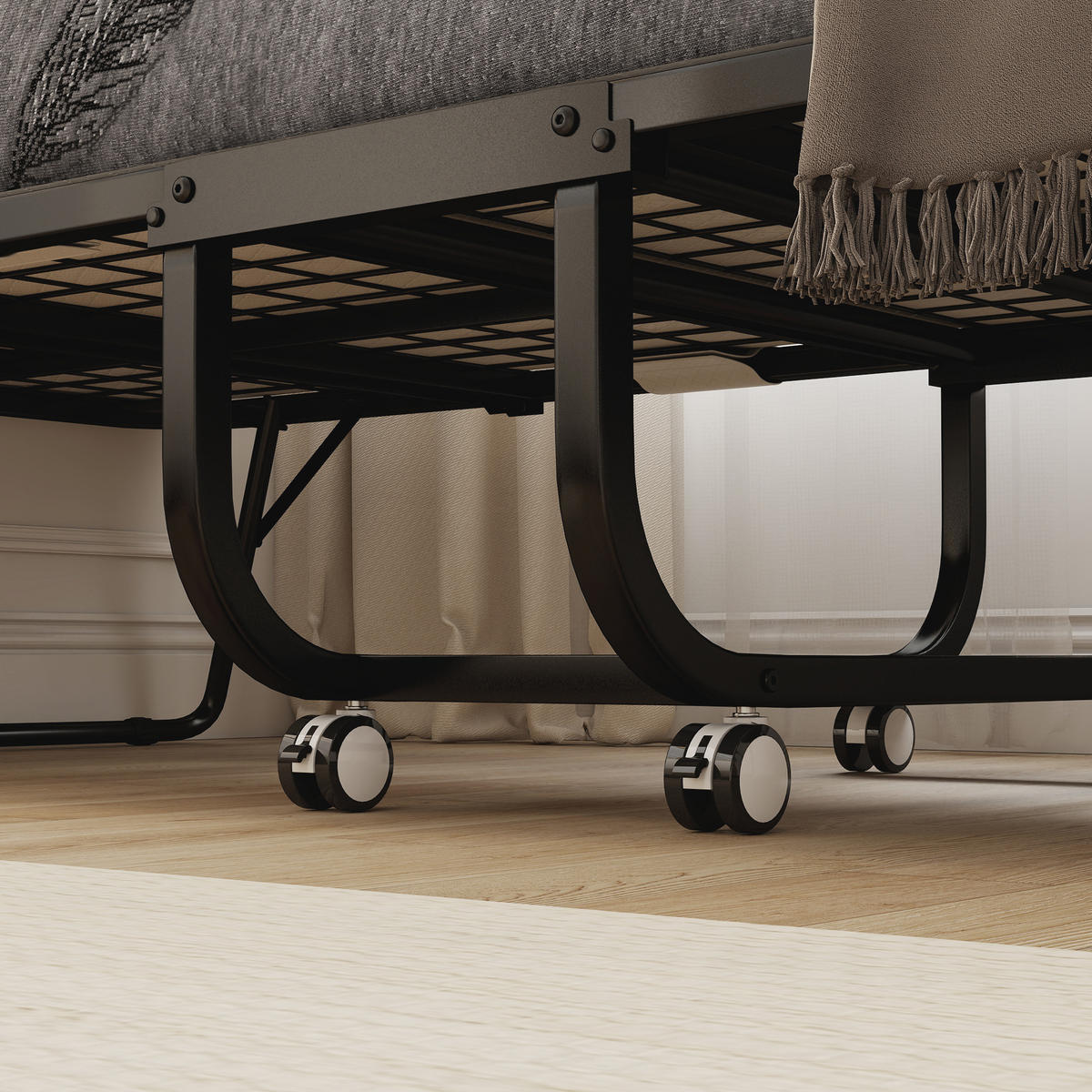 KLAPPBETT 90x200 cm DE-10670 mit Rollen & Matratze, klappbar Schwarz - Schwarz, Textil (90/200cm) - ComfortXL