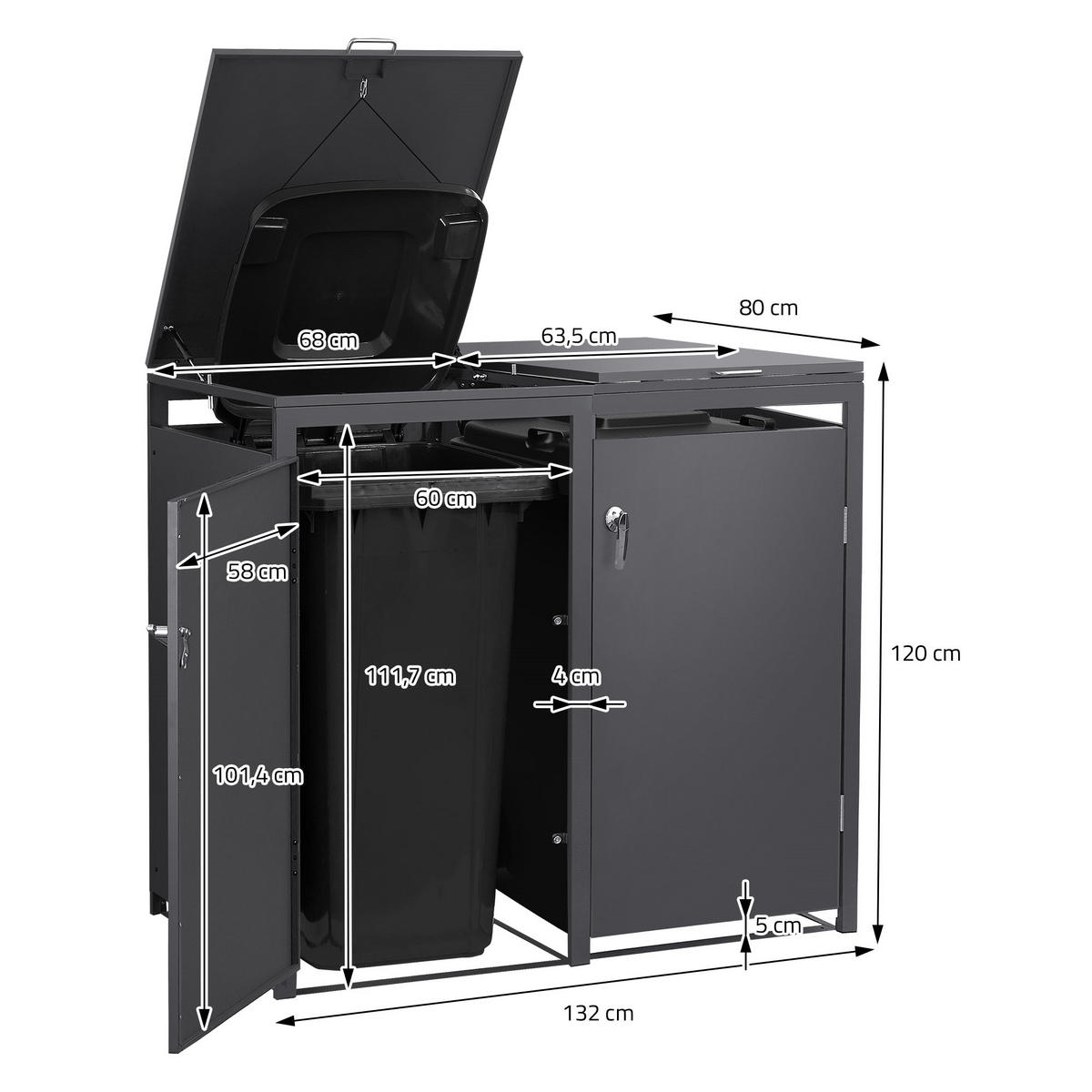 MÜLLTONNENBOX 2er Anthrazit - Anthrazit, Metall (132/120/80cm) - ML-DESIGN