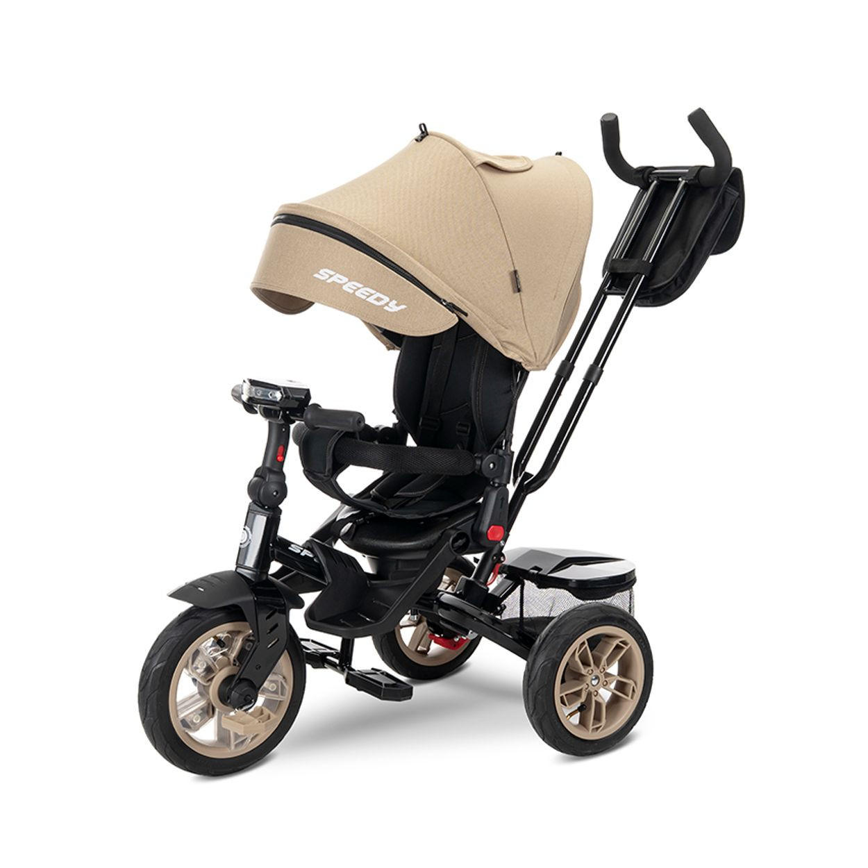 DREIRAD Speedy beige-weiß Luftreifen, Musikfunktion, Licht am Lenker, Schubstange, Sonnendach - Beige, Metall (109/52/102cm) - Lorelli