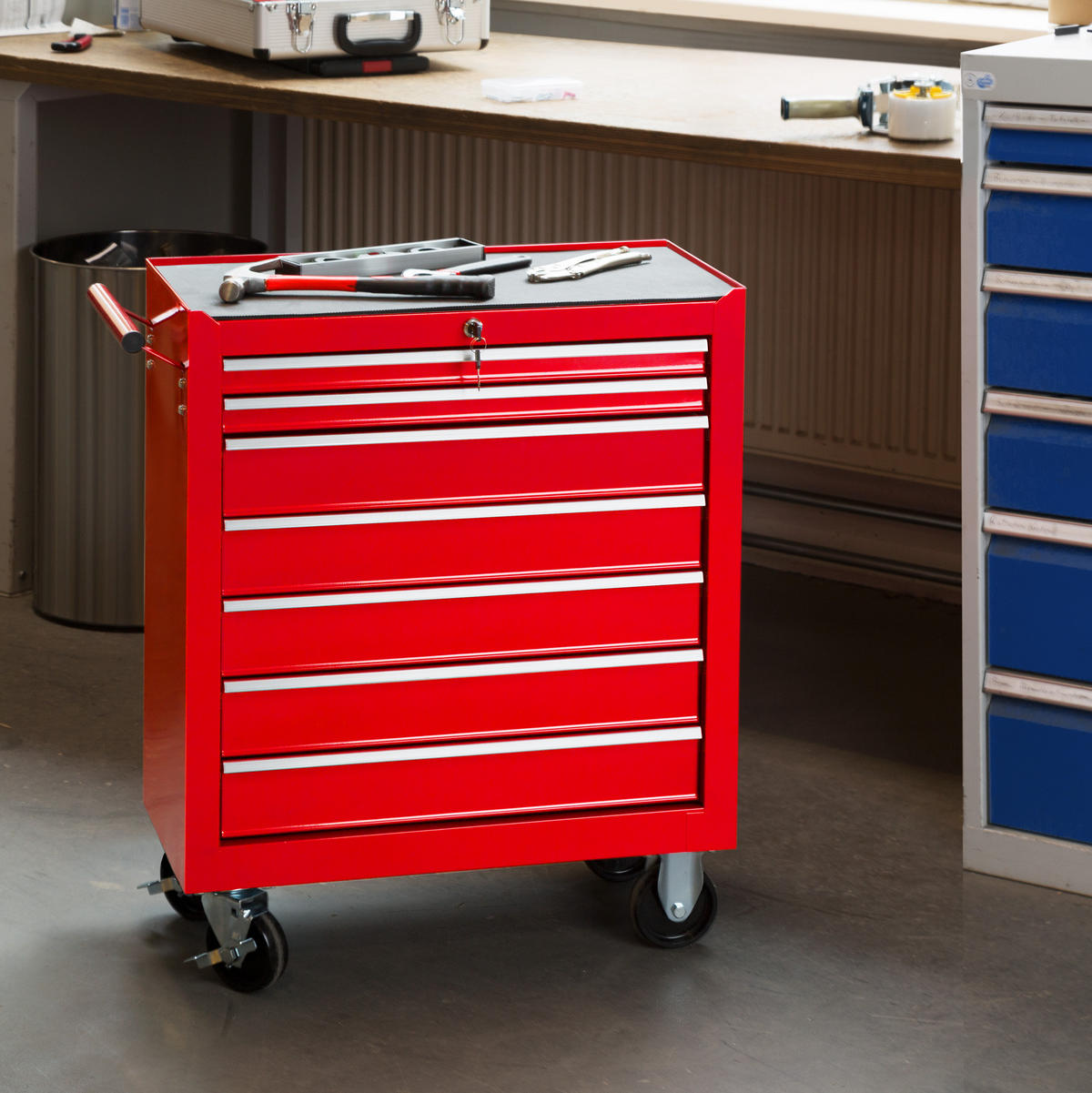 WERKZEUGWAGEN ,Rollen Ø 100 mm,rot - Rot, Metall (33/79/69cm) - tectake