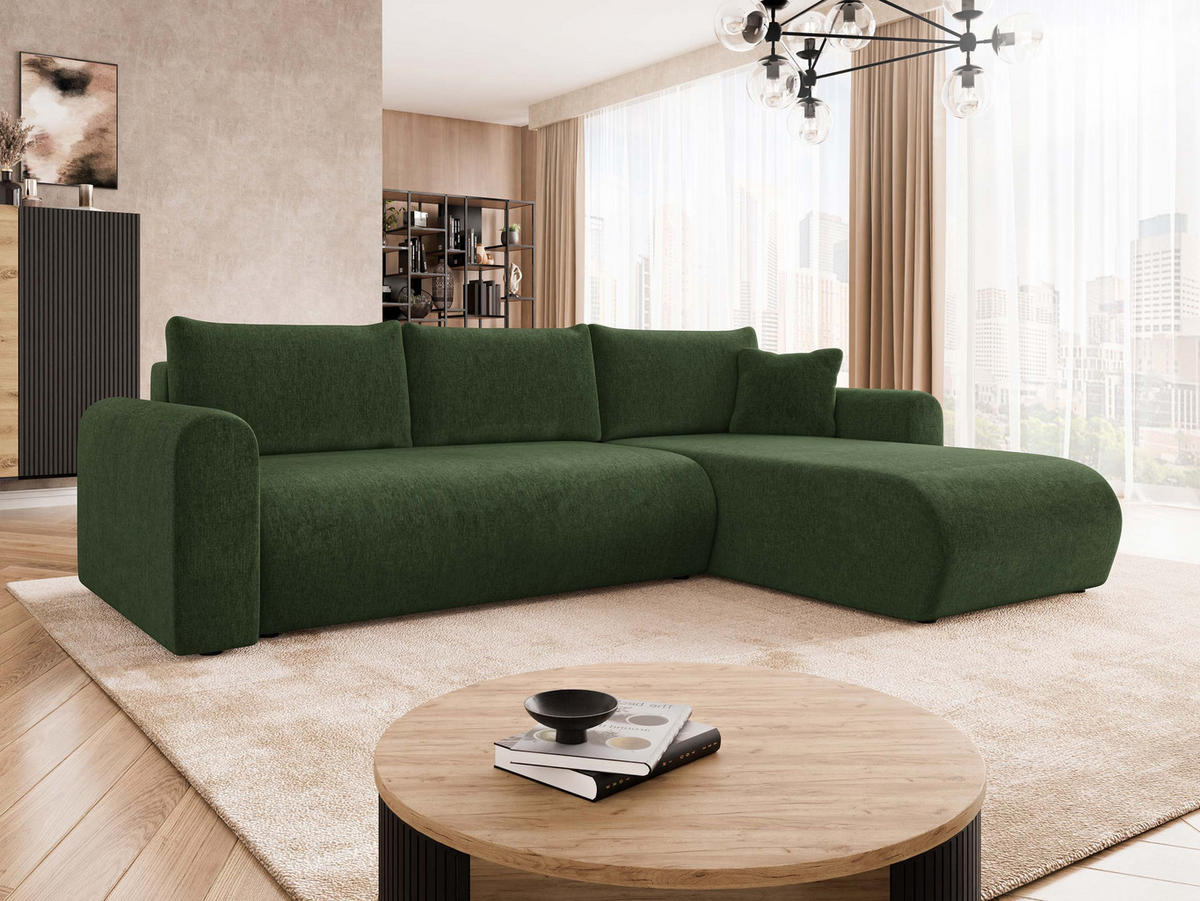 ECKSOFA Eliwo - Schwarz/Grün, Holz/Textil (252/158cm) - MIRJAN24