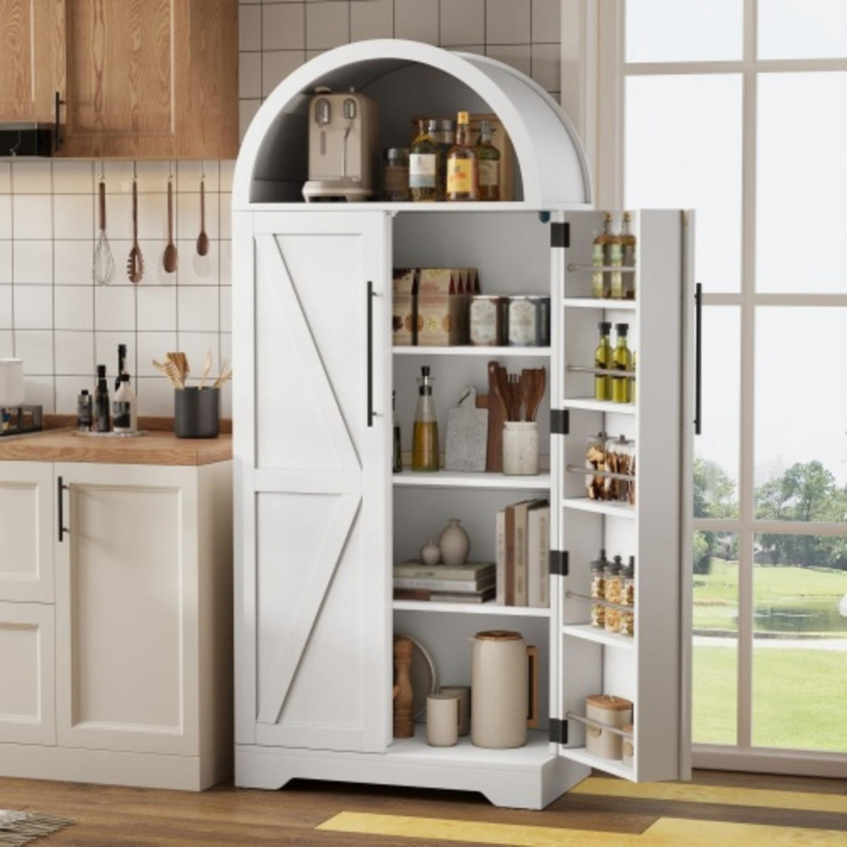 KÜCHENSCHRANK weiß aus MDF mit markantem Bogendesign im Landhausstil 70 × 40 × 165 cm - Weiß, Holzwerkstoff (70/165/40cm) - Luhomfu