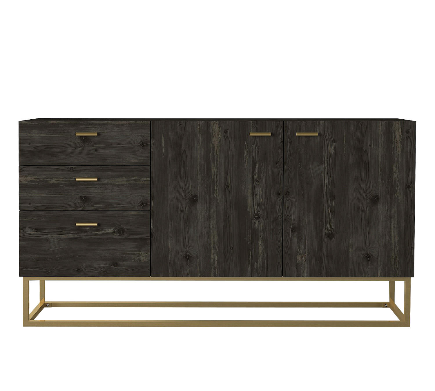 SIDEBOARD Theodora Rebab Braun 2-Türig 3 Schubladen Gold mit Metallfüßen - Braun, Holzwerkstoff (150/80/36.8cm) - moebel17