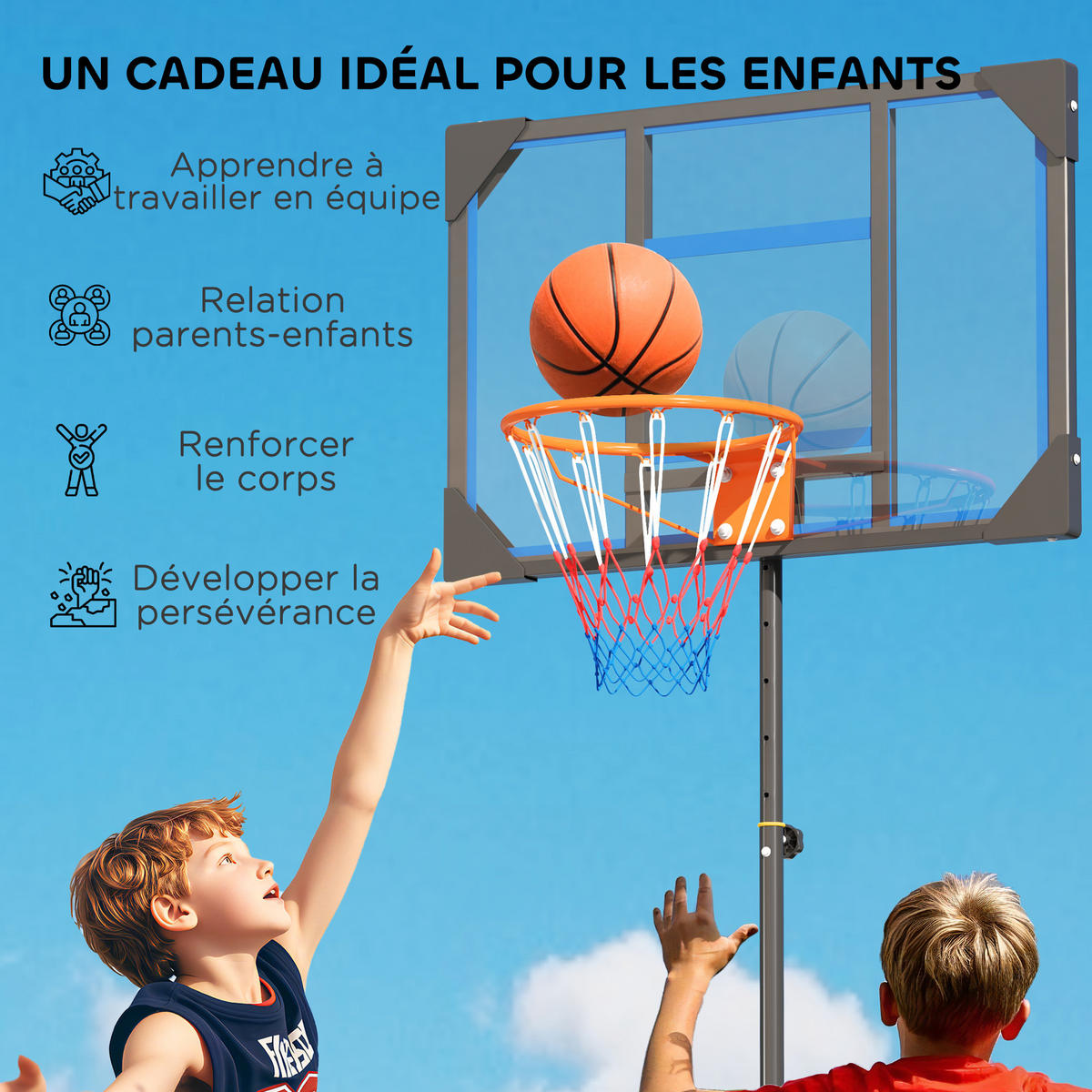 BASKETBALLKORB DE-18521 höhenverstellbar 210-260 cm Blau - Blau, Kunststoff (53/82cm) - ComfortXL