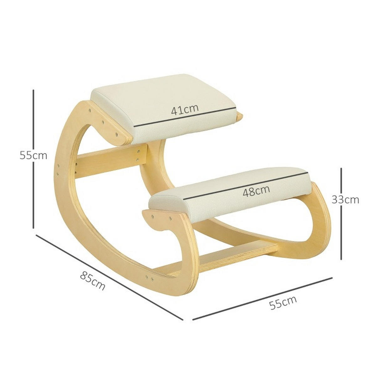 KNIEHOCKER in Cremeweiß 85x55x55 cm mit Schaukelfunktion - Creme, Holz (55/55/85cm) - IVMEU
