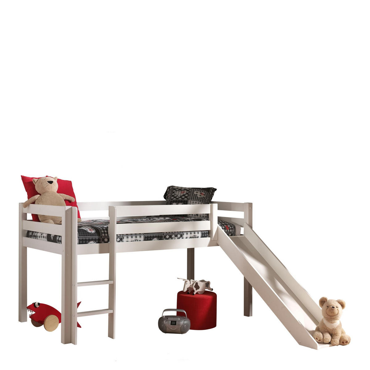 HOCHBETT mit Rutsche Karolina 210x114x218 aus Massivholz in Weiß - Weiß, Holz (90/200cm) - 58aufmkessel