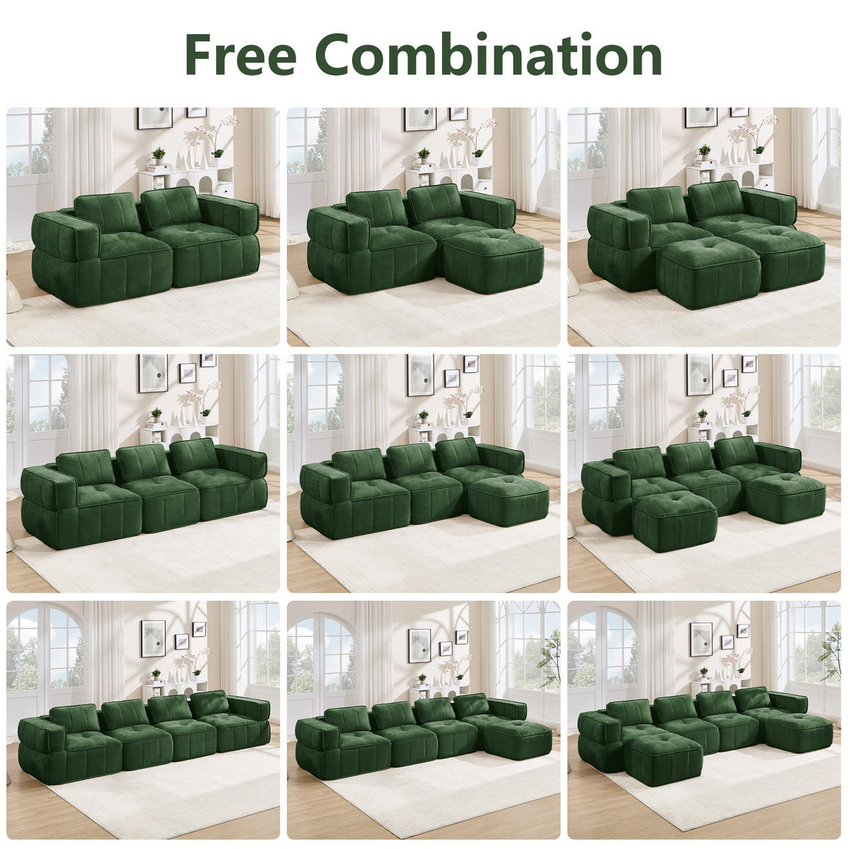 SOFA 198/162/67 cm in Grün aus Polyester mit modularer Flexibilität - Grün, Kunststoff (162/67/198cm) - Flora Grace