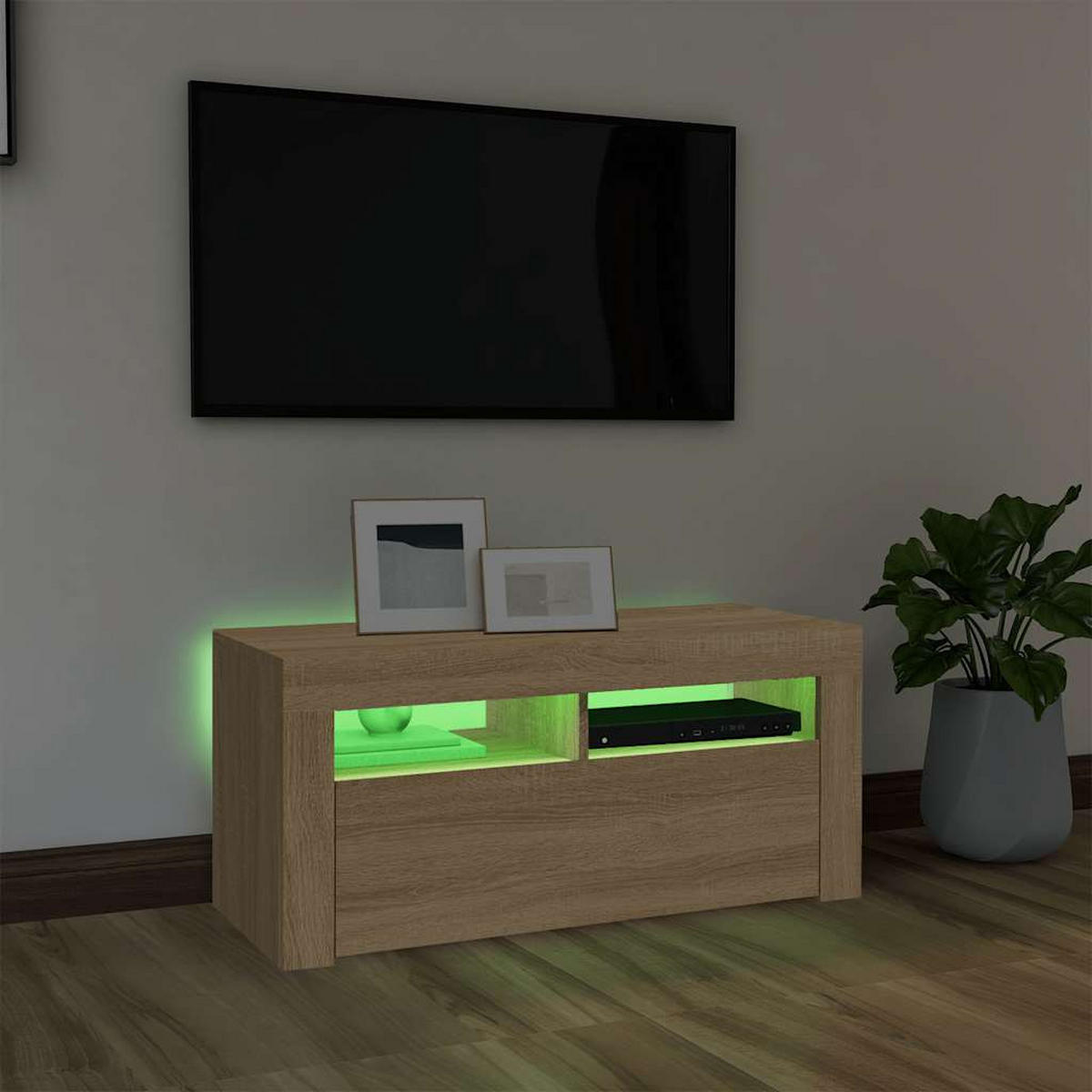 LOWBOARD mit Led-Leuchten 90/35/40 cm aus Holzwerkstoff in Sonoma-Eiche Dekor - Sonoma Eiche, Holz (90/40/35cm) - vidaXL