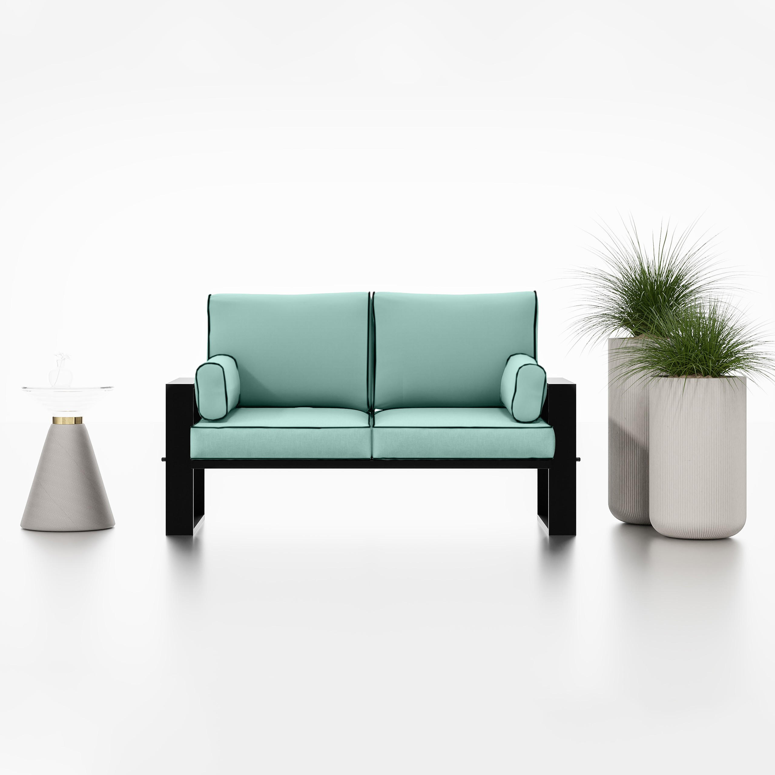 GARTENSOFA Türkis, Schwarze Metallbeine, 2-Sitzer - Türkis, Holzwerkstoff/Metall (150/90/87cm) - Bettso