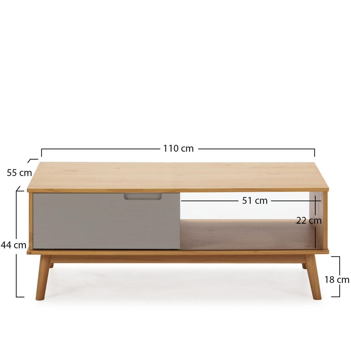COUCHTISCH Bruce 1 Schiebetür - Honigeiche, Holz (42/110/55cm) - VS Venta-stock