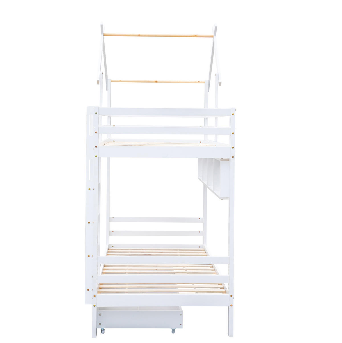 ETAGENBETT 90/200 cm, Weiß mit Schubladen und Regalen - Weiß, Holz (90/200cm) - MIVRAY