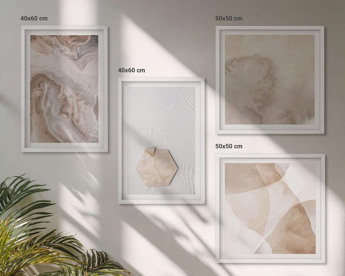 WANDBILDER 4er-Set - 50x50 cm & 40x60 cm Weißer Rahmen - Designabstraktion, Naturinspiration - Weiß, Kunststoff (50/50cm) - ArtPrintCave