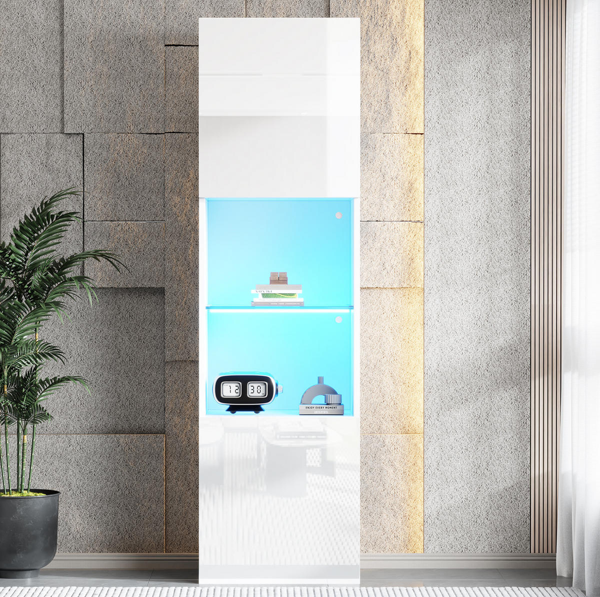 VITRINE 45/35/160 cm Weiß aus Spanplatte mit LED-Beleuchtung - Weiß, Holzwerkstoff (35/160/45cm) - OKMYHOME