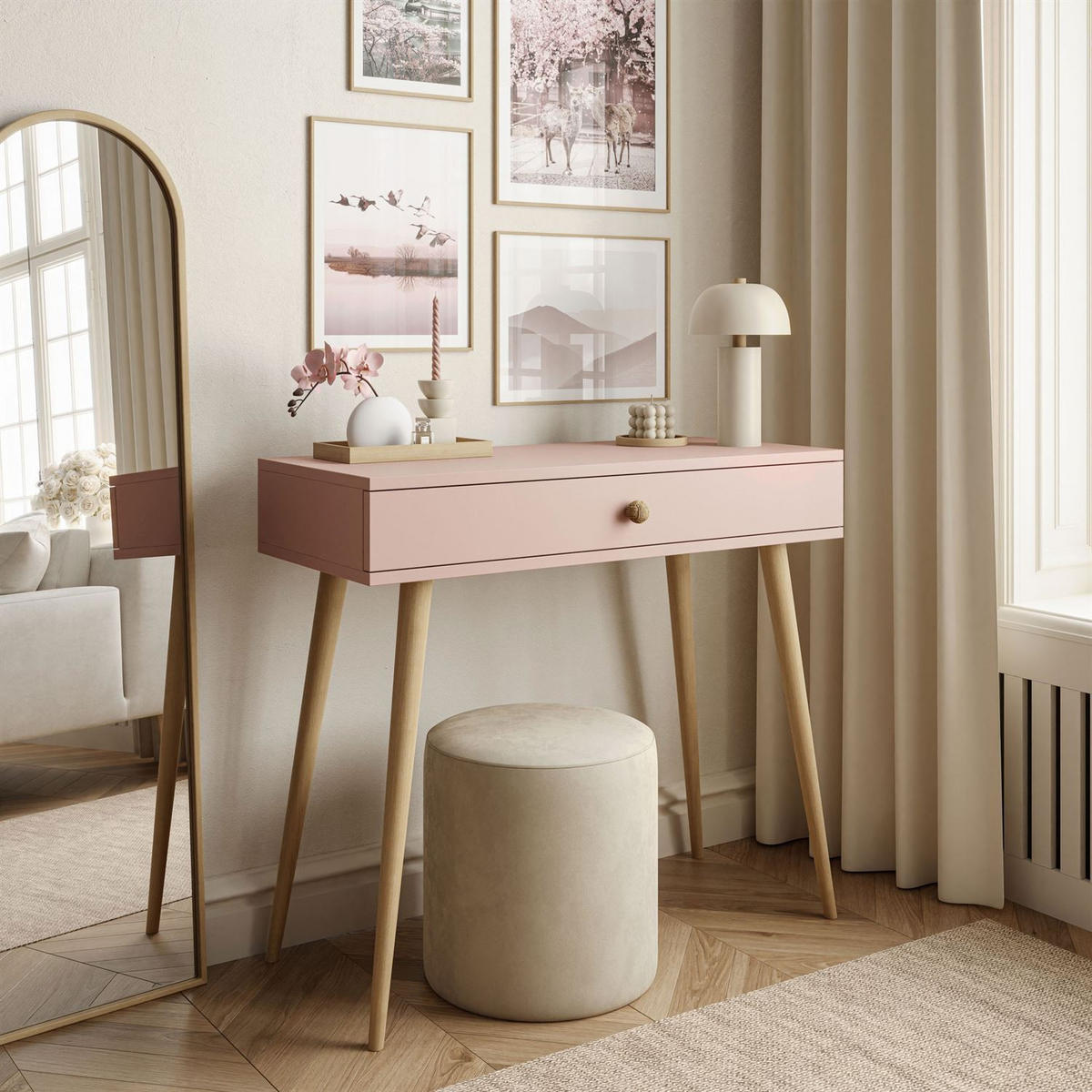 KONSOLE mit Schublade HARMONY Natürlich Rosa - Rosa, Holzwerkstoff (39/90/80cm) - Lookway