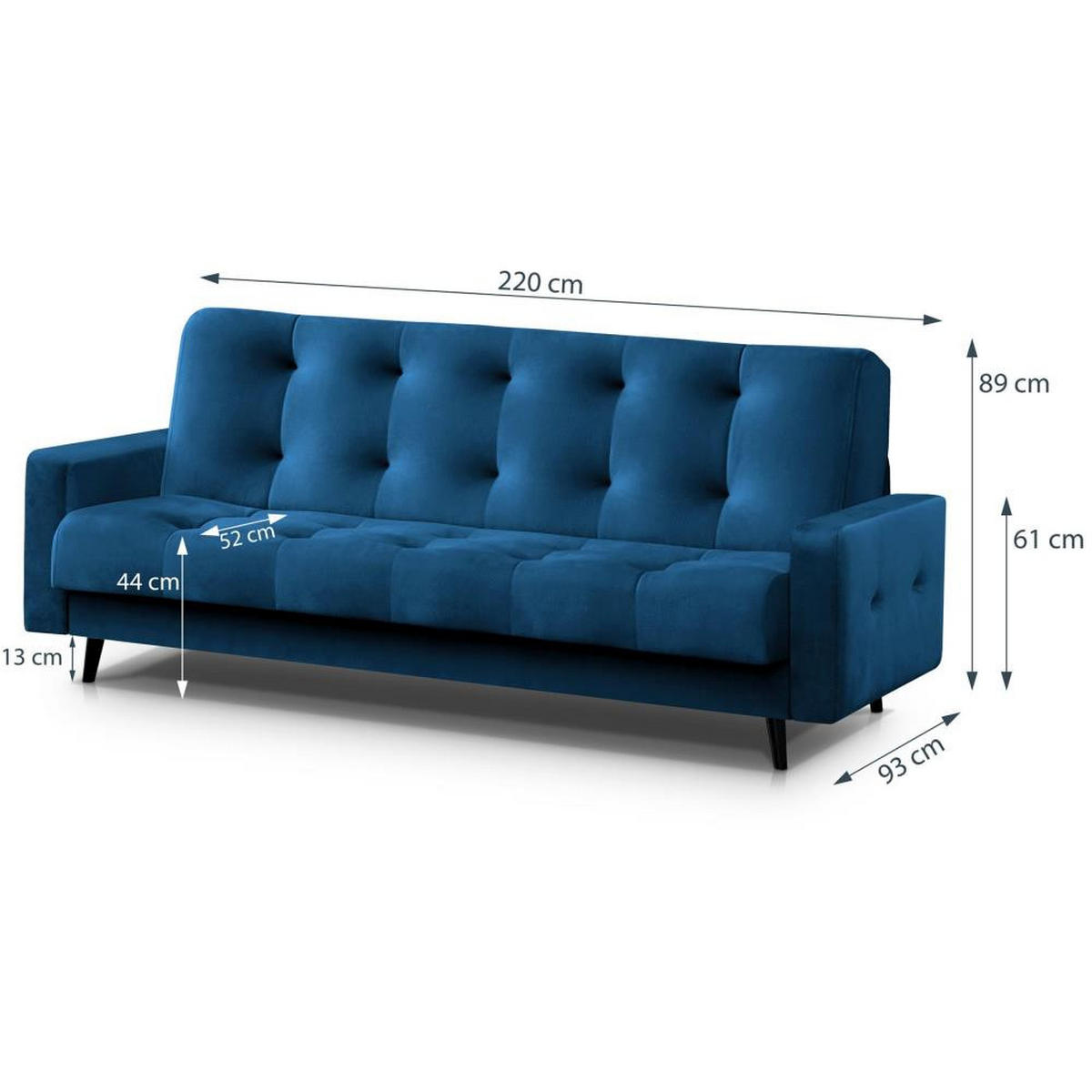 3-SITZER Schlafsofa Nancy Bis dunkelblau - Dunkelblau, Holz/Textil (220/89/93cm) - Beautysofa
