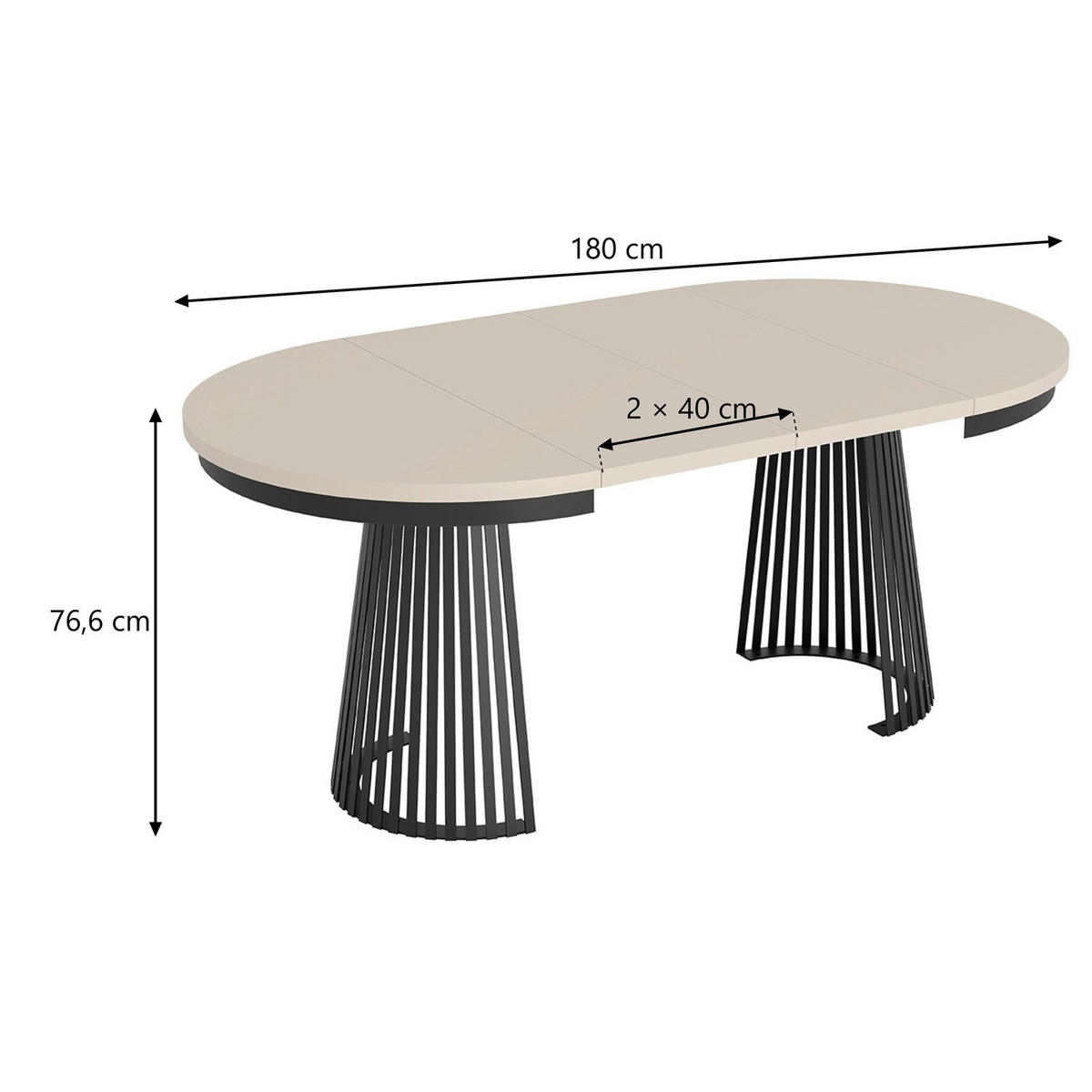 ESSTISCH Garda rund ausziehbar 100-180 x 100 x 76,6 cm Kaschmir/Schwarz - Kaschmir/Schwarz, Holzwerkstoff (100/100/76.6cm) - Koseto