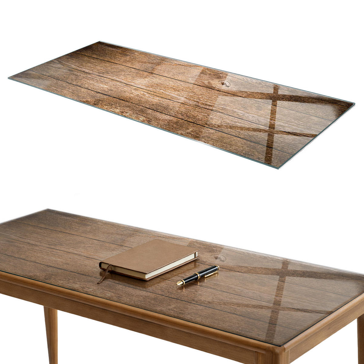 TISCHPLATTE 125x50 cm Der Aufbau von Holzbrettern - Dunkelbraun, Glas (0.4/125/50cm) - TULUP