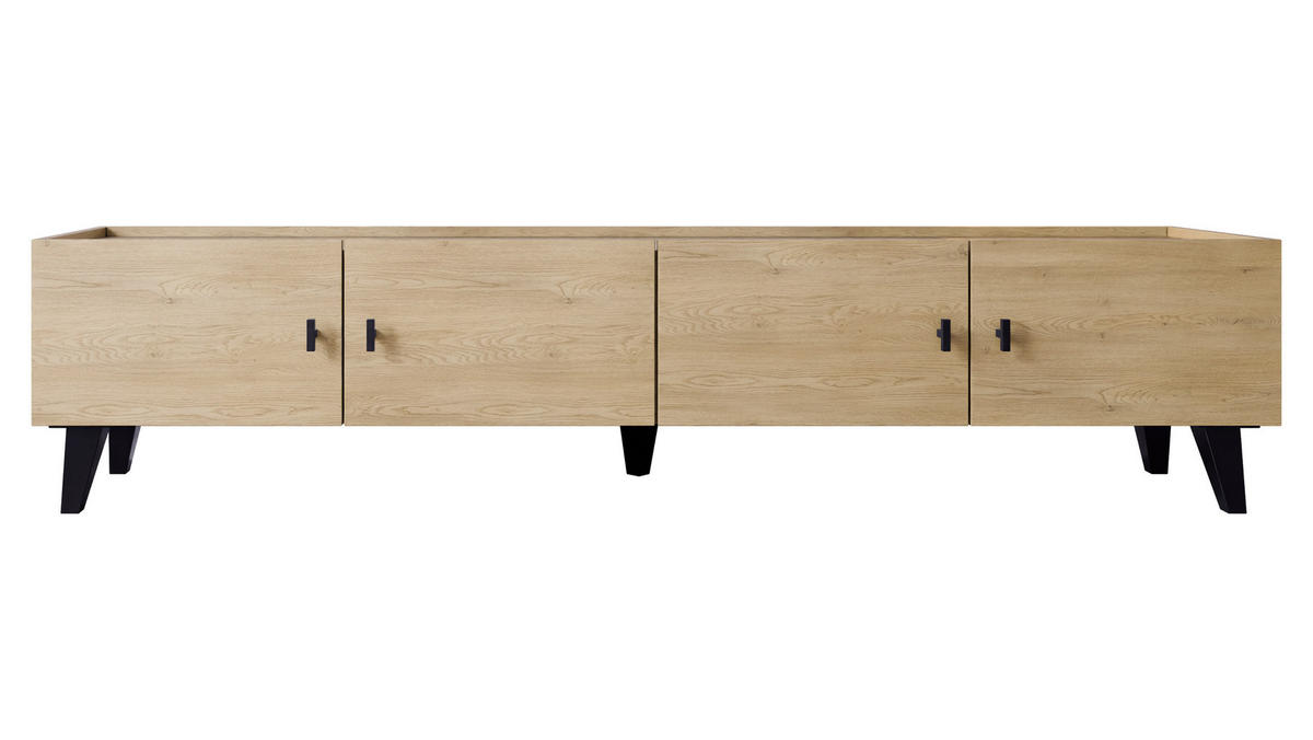 TV-LOWBOARD Vurkizo 200 4D - Eichefarben/Schwarz, Holzwerkstoff/Kunststoff (200/45/40cm) - MIRJAN24